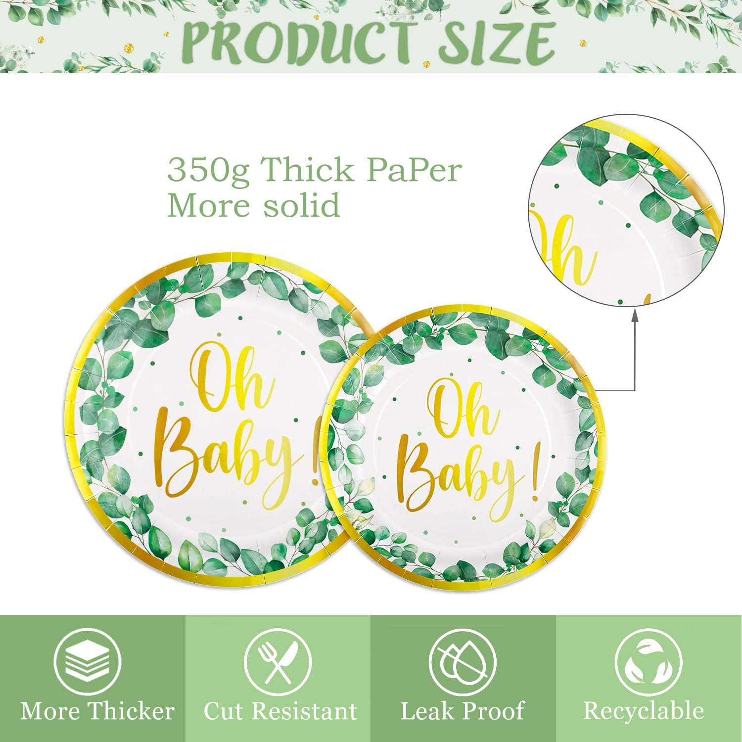 177 PCS Sage Greenery Baby Shower Party Supplies Gender Neutral Baby Shower Decorations OH Baby Banner Paper Plates Napkins Cup Cutlery Tablecloth for Girl Boy Sage Green Baby Shower Decorations image number 4