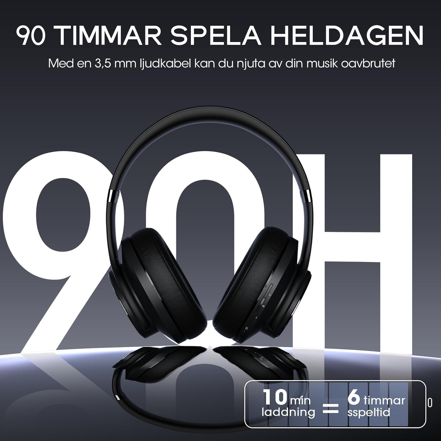 DOQAUS Bluetooth Headphones over Ear, 90H Playtime Bluetooth 5.3 Wireless Headphones with Microphone with Hifi Stereo Sound, Deep Bass for Travel Mobile Phone, Black image number 1