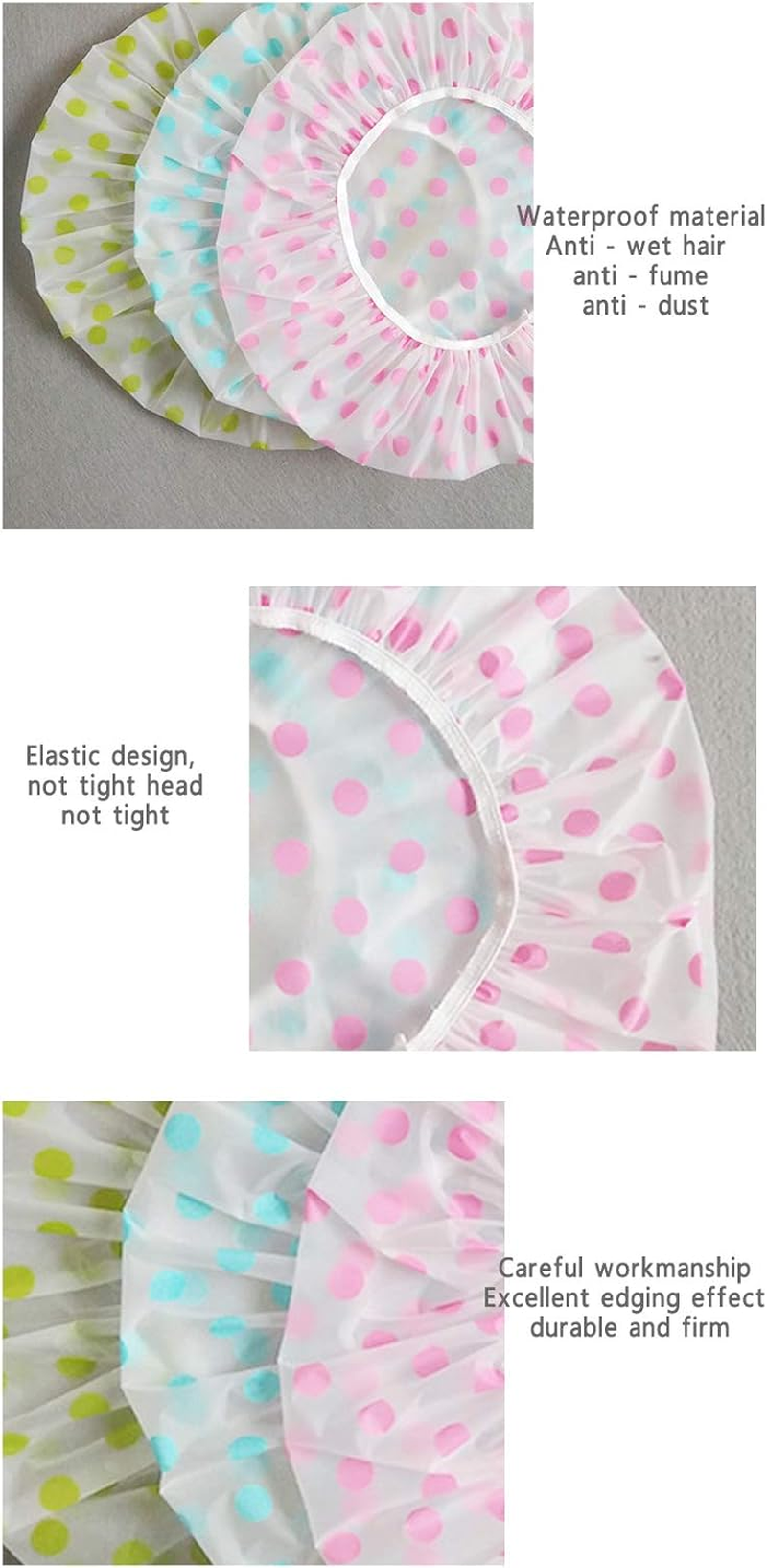 3 Pieces Waterproof EVA Plastic Shower Cap,Elastic Reusable Bathing Cap,Beauty Salon Spa Lace Elastic Band Flower Printed Hat Environmental Protection Hair Bath Caps