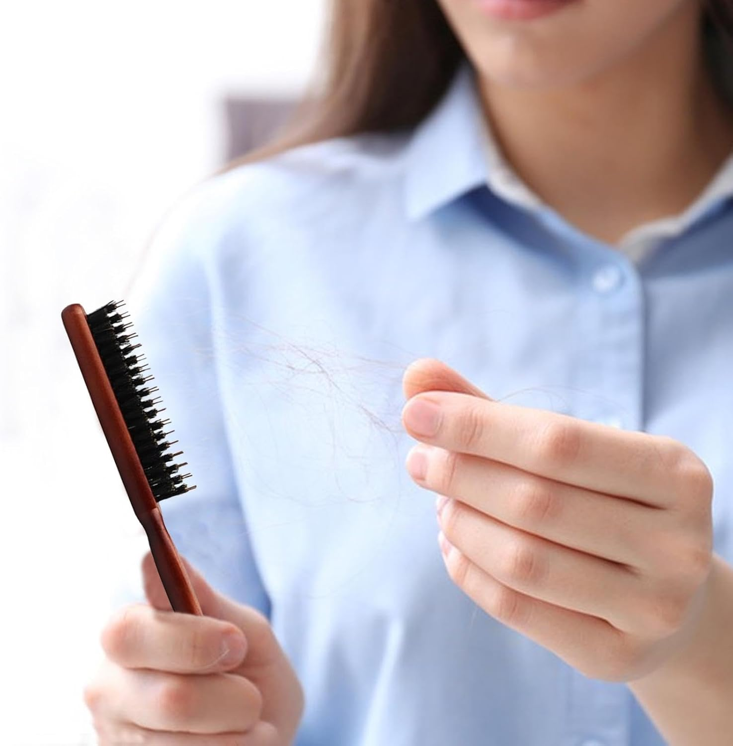 Uoqpty Natural Bristle Hair Brush | Bristle Hair Styling Comb,Soft Natural Bristles Brush for Thin and Fine Hair, Ergonomic Bristle Hair Brush for Women and Men image number 3