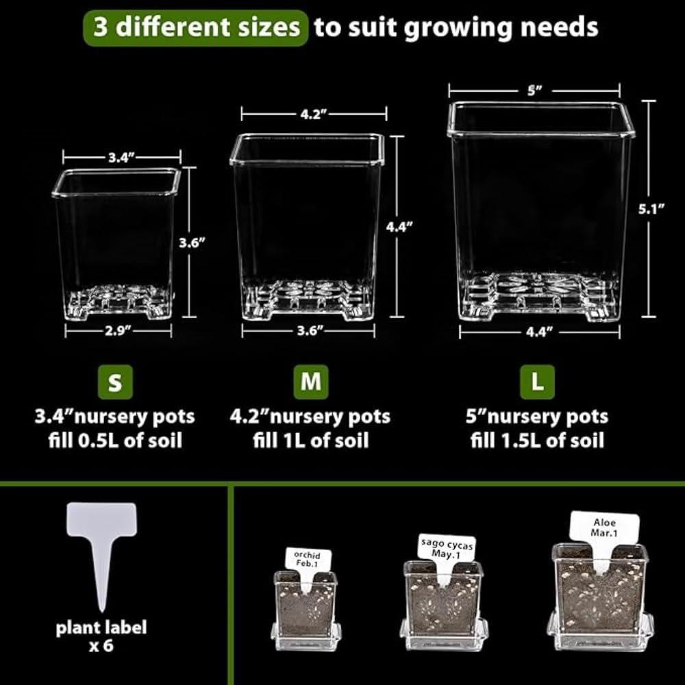 3PCS Clear Plant Pots with Drainage Holes, 5/4/3.5 Inch Clear Pots for Plants, Acrylic Transparent Plastic Plant Pots Square for House Plants, Flowers with 6Pcs Labels image number 6