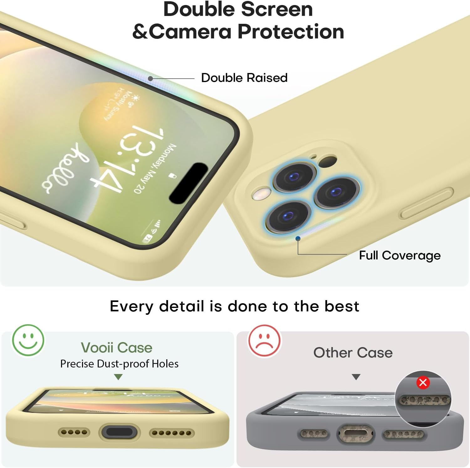 Vooii Compatible with Iphone 16 Pro Max Case, Liquid Silicone Upgrade [Camera Protection] [Soft Anti-Scratch Microfiber Lining] Shockproof Phone Case for Iphone 16 Pro Max 6.9 Inch - Creamy Yellow - Blue image number 3
