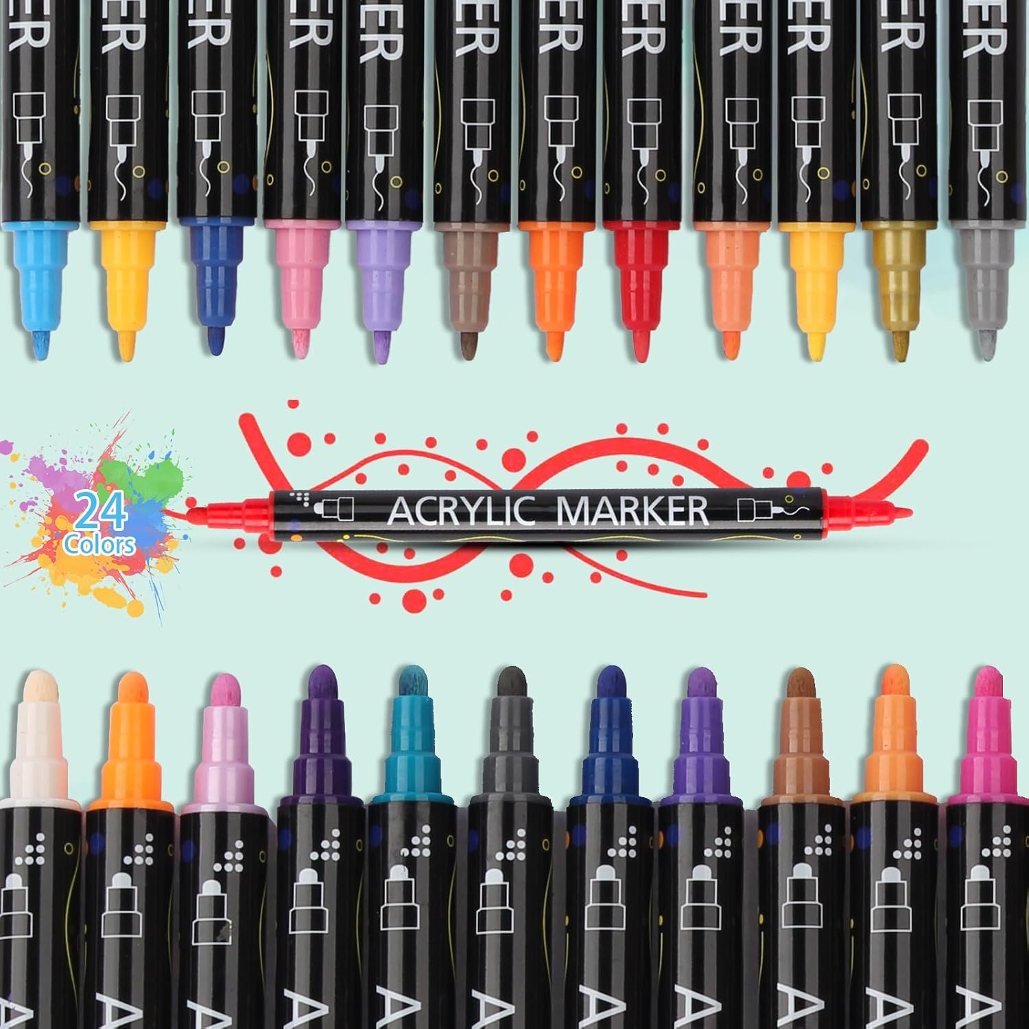 24 Colors Acrylic Paint Pens,Acrylic Paint Markers Dual Tip with Fine Tip and Dot Tip,Dot Maker for Kids Adults, Glass, Stone, Wood, Canvas, Paper, Pottery - 36 Colors image number 4