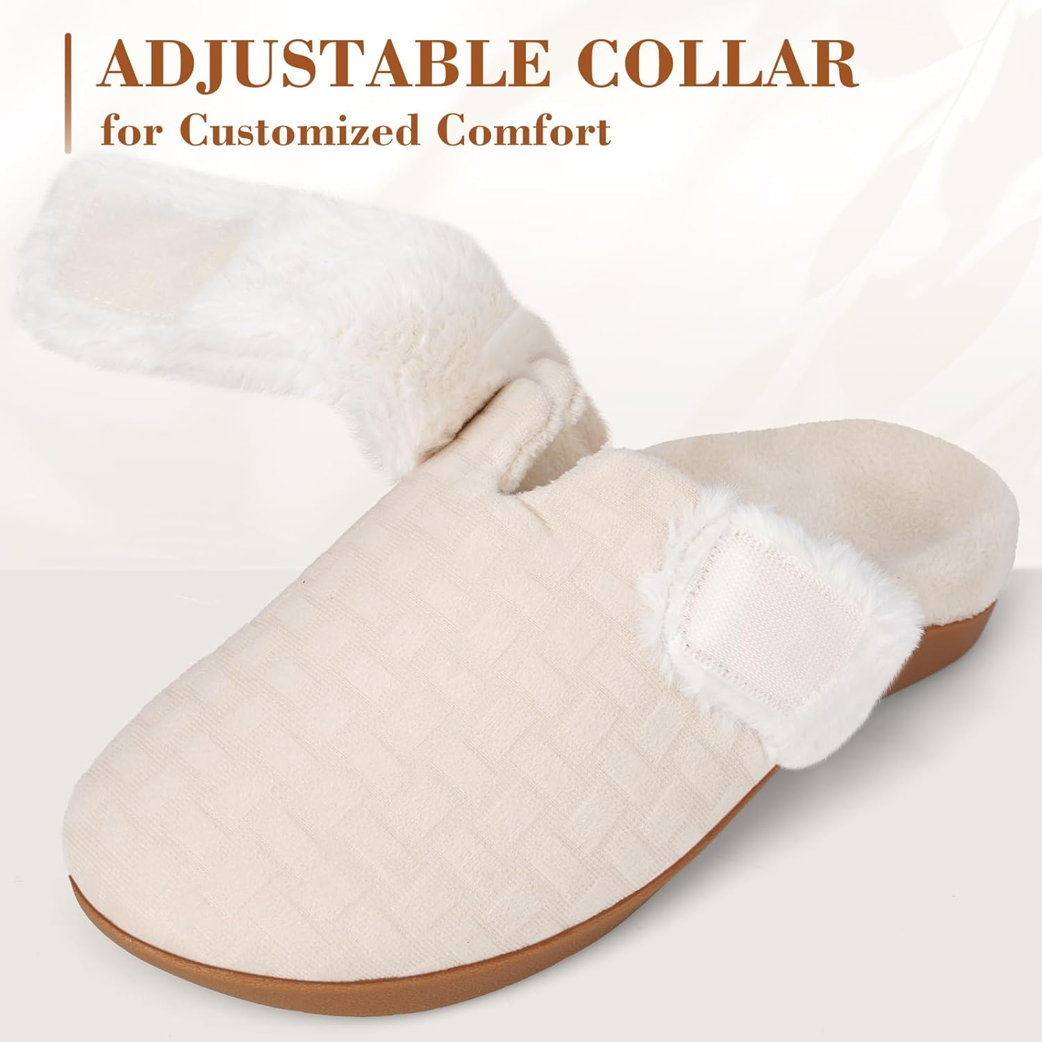 Ergofoot Orthopedic Slippers for Women, Fuzzy Slipper with Arch Support Bedroom Shoes for Plantar Fasciitis, Slip on Scuffs with Indoor Outdoor Anti-Skid Rubber Sole image number 4