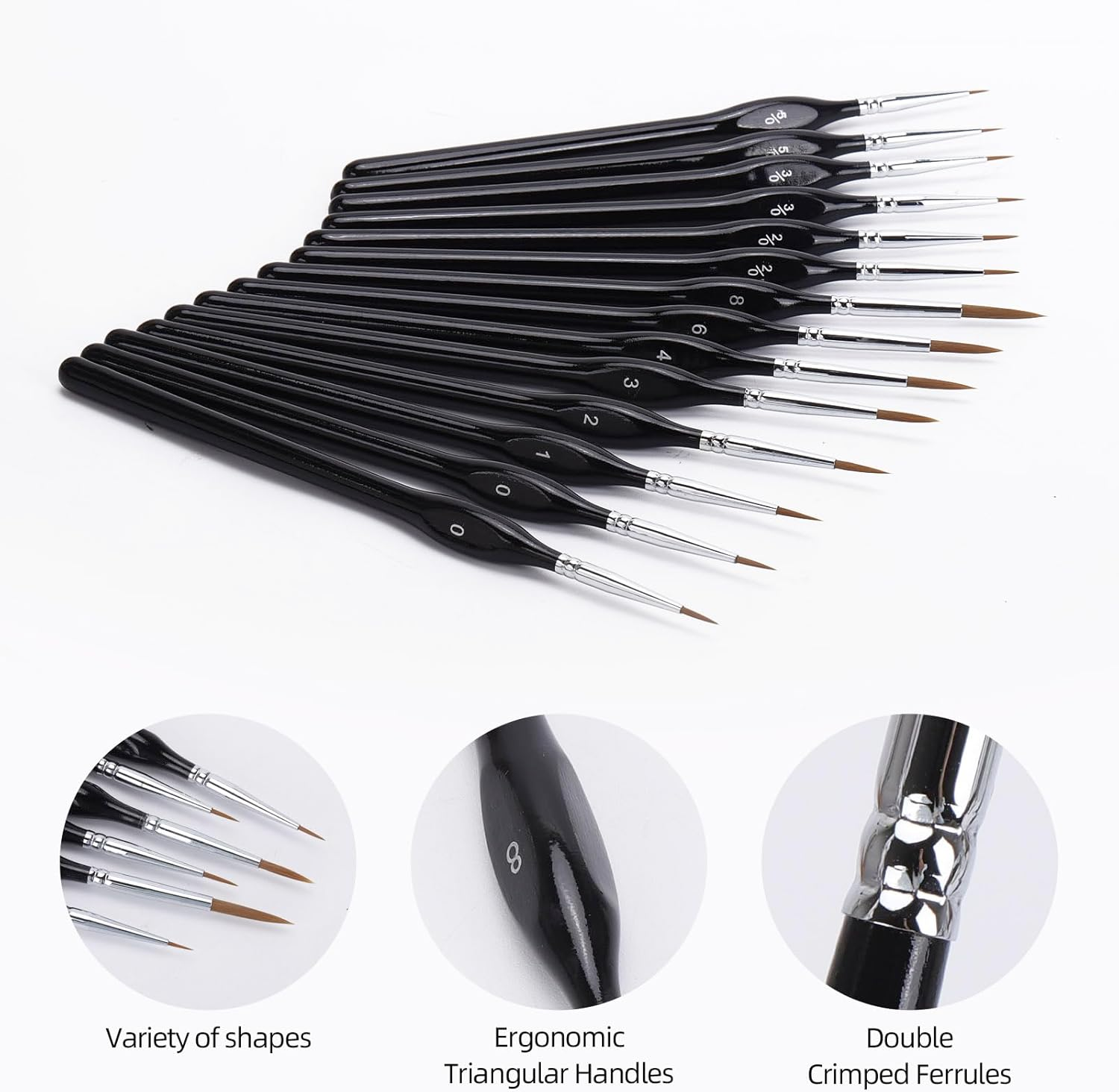 14 Pieces Fine Detail Paint Brush Miniature Painting Brushes Kit Mini Paints Brush Set for Acrylic, Watercolor, Oil, Face, Nail, Scale Model Painting, Line Drawing - Black