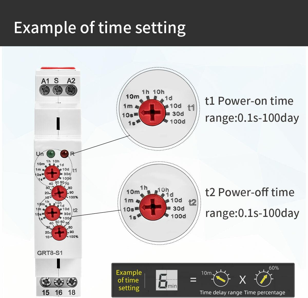 GAEYAELE Asymmetric Cycle Timer 1SPDT Relay 16A AC/DC12V-240V Electronic Repeat Relay(Grt8-S1,Ac/Dc12V-240V) image number 4