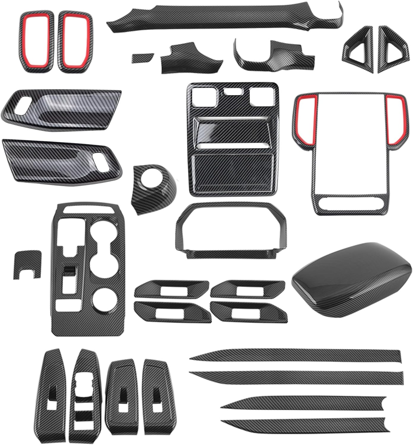 28PCS Full Set Interior Decoration Trim Kit Compatible with Ford Ranger 2022 2023 2024 Central Control Navigation Screen Frame, Dashboard Panel Strip, Armrest Box Cover, ABS Car Accessories image number 2