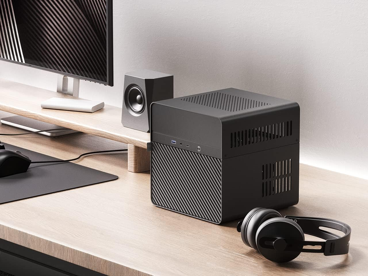 JONSBO N2 Black NAS ITX Case 5+1 Disk Bays Mini Aluminum Case, Built-In 12Cm Fan, SFX Power Bite (L150Mm Max.), Support 65Mm CPU Cooler, Integrated Upper Cover Removable,Black image number 1