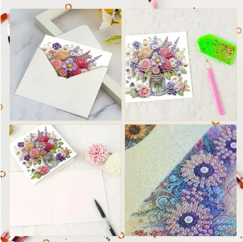 Syntego 6Pcs DIY Diamond Painting Greeting Card Kit Summer Flowers Greeting Cards Diamond Art Kit