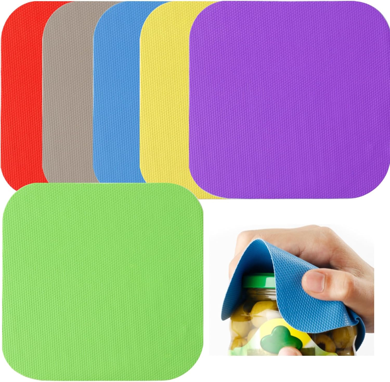 6 Pcs Silicone Jar Opener Pad Color Set, Square Gripper Cushions for Opening Jars with Ease, Ideal for Weak Hands, Seniors, Elderly & Kids, Premium Grip & Durable Rubber-Free Design image number 1