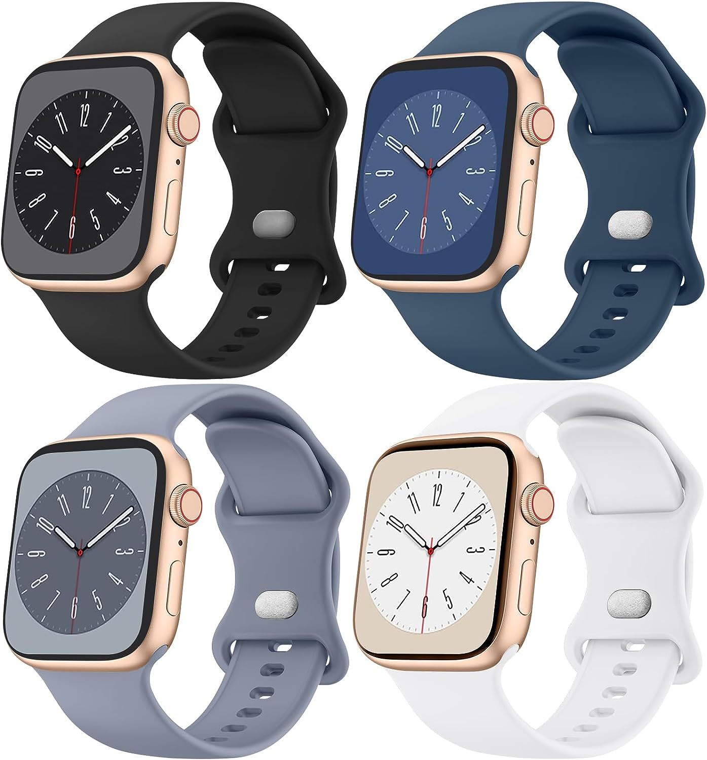 [4 Pack]Silicone Bands for Apple Watch Bands Women Men 49Mm 45Mm 44Mm 42Mm 41Mm 40Mm 38Mm, Soft Adjustable Comfortable Replacement Sport Strap for Iwatch Ultra/Iwatch Series 10/9/8/7/SE/6/5/4/3/2