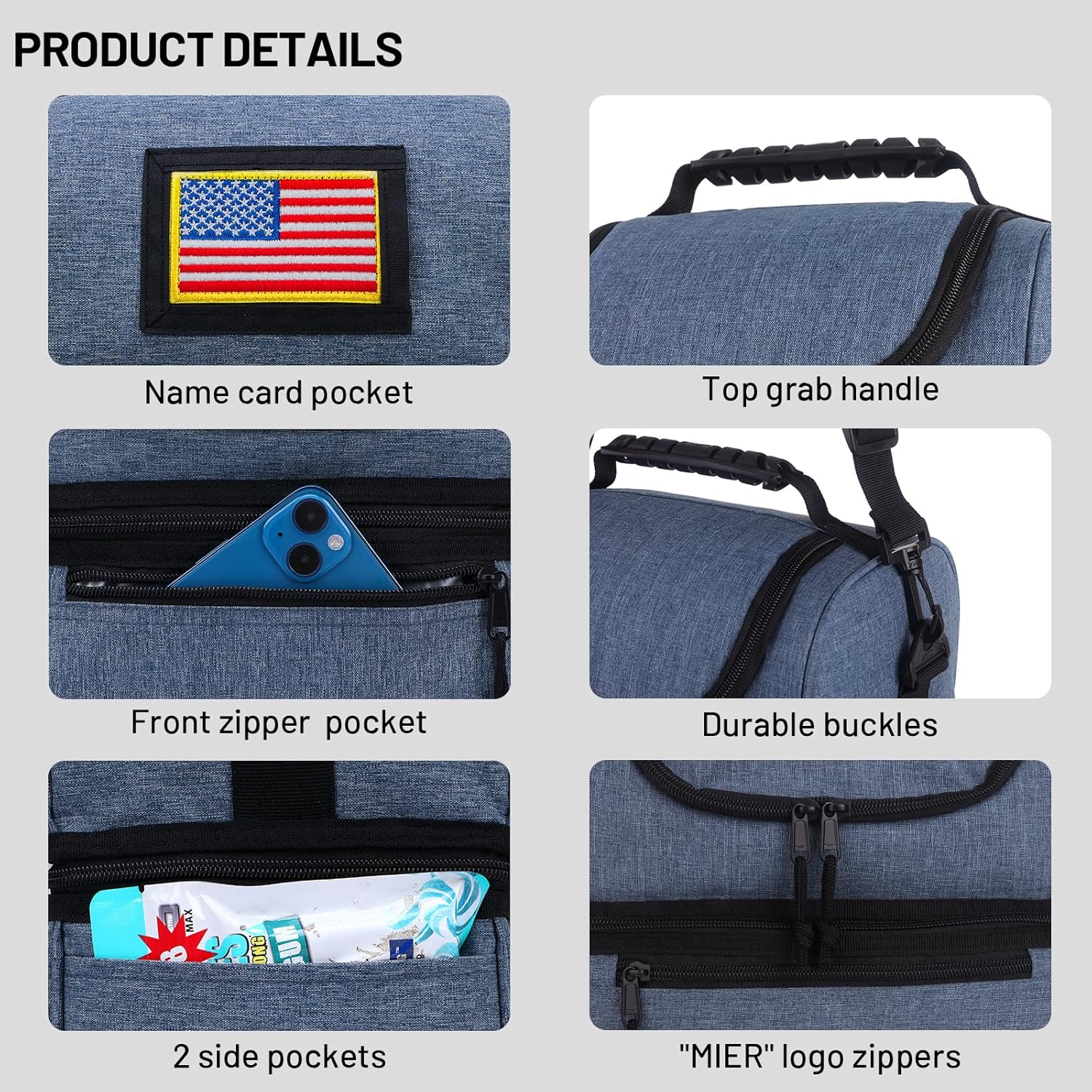 MIER Lunch Bag 2 Decks Cooler Bag Men Women Insulated Lunch Box Bag for Work Travel Picnic Daytrip, 11L, Blue