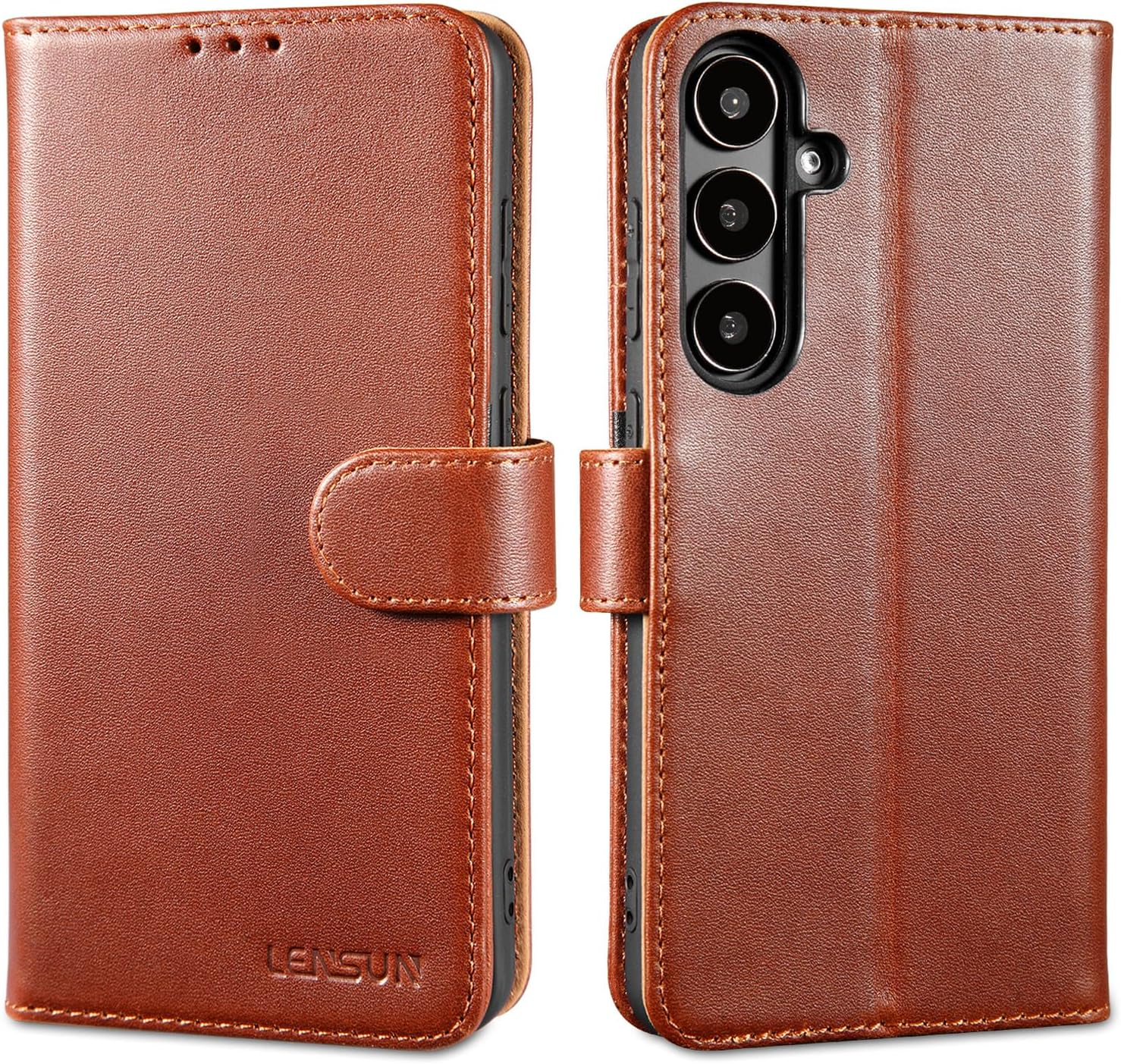 LENSUN Genuine Leather Case for Samsung Galaxy S25 Ultra, Mobile Phone Case [Genuine Leather] [Card Slot] [RFID] Leather Flip Mobile Phone Case for Samsung Galaxy S25 Ultra 5G - Black