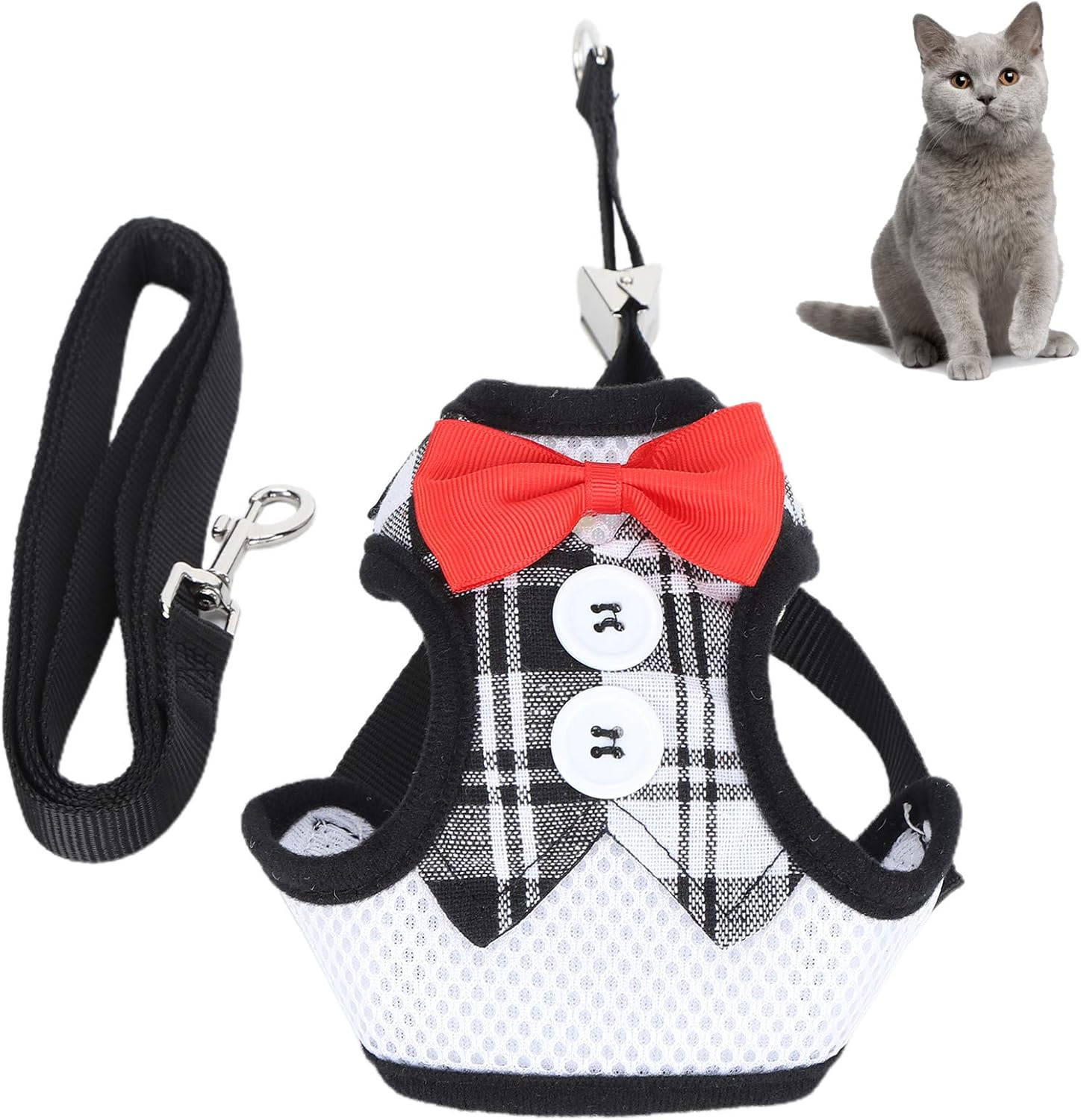 Cat Vest with Leash - Escape Proof Safe Adjustable Kitten Vest Harnesses, Soft and Breathable Mesh Jacket for Cats Walking and Traveling, Simple and Stylish Design (Red)