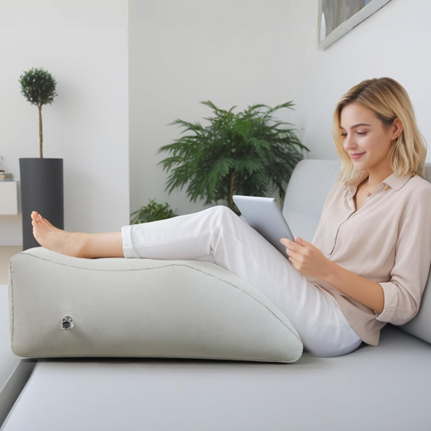 Bloomoja Inflatable Leg Elevating Pillow, Leg Wedge Pillow for Swelling, Blood Circulation, Back Pain, Edema Relief, Leg Support Pillow for after Surgery, 25.5" X 17.7" X 9.8", Grey image number 6