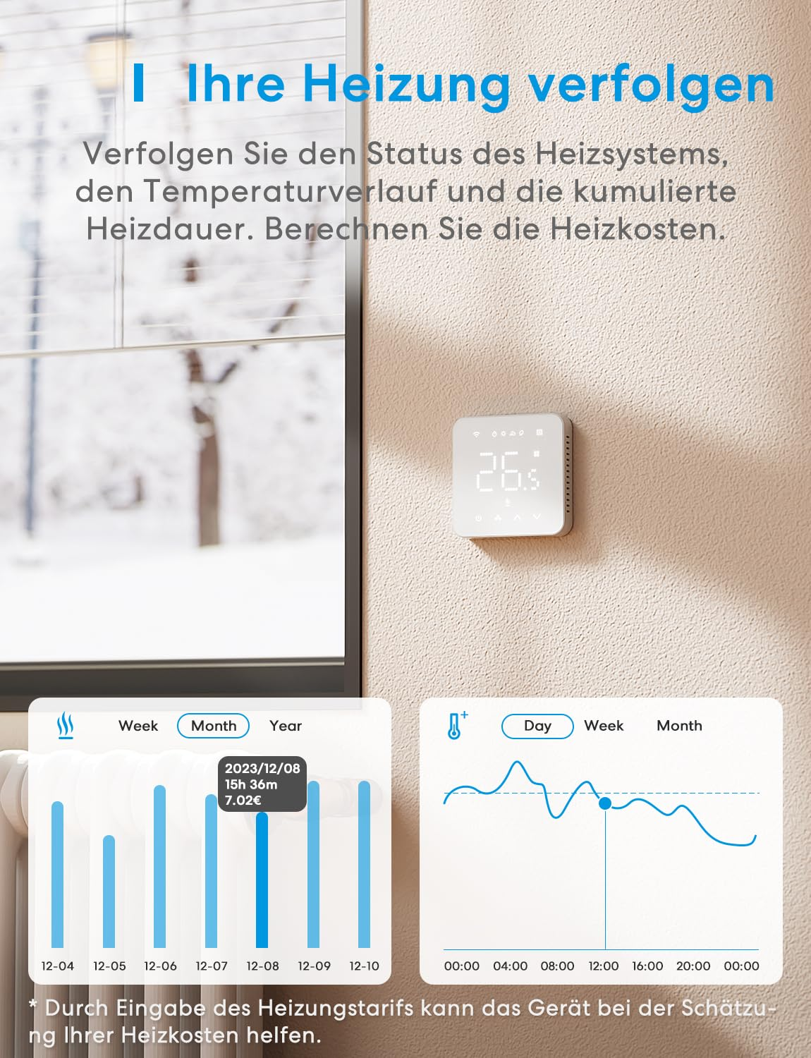 Smart Thermostat Boiler WLAN Heating Thermostat Digital Wifi Room Thermostat Intelligent Wall Thermostat Underfloor Heating Thermostat for Homekit, Siri, Google, Alexa Voice Failure, Remote Control, LED image number 6