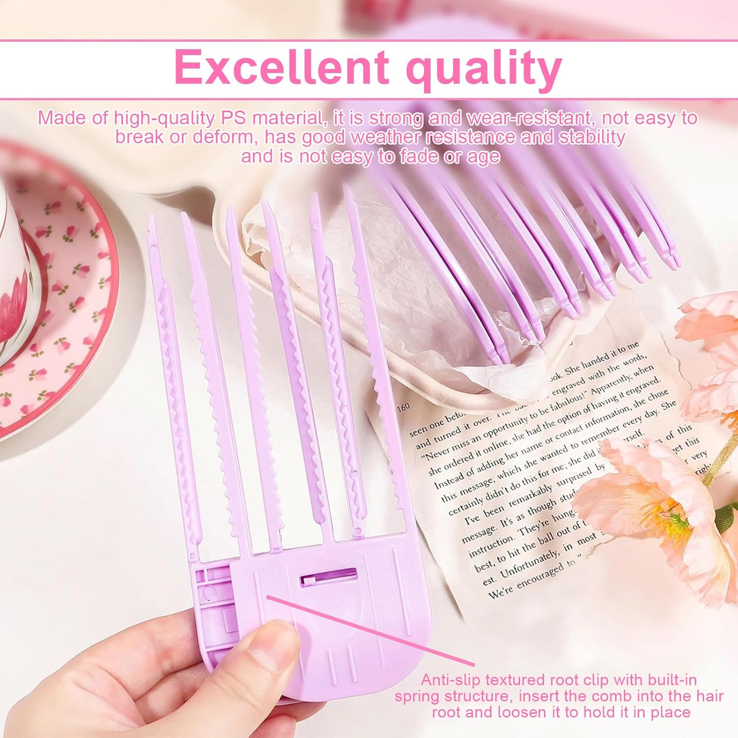 LINTRA Volume Hair Clip, Pack of 4 Volume Clips Hair Roots, 3 and 6 Teeth Volume Comb, Purple and Pink Volumising Hair Clip, for Lifting and Volume at the Hair Roots image number 5
