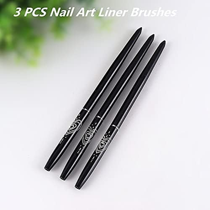 FULINJOY Nail Art Liner Brushes, 7Mm/9Mm/11Mm UV Gel Painting Nail Art Design Brush Metal Handle Nail Drawing Pens (3PCS, Black) - Golden image number 2