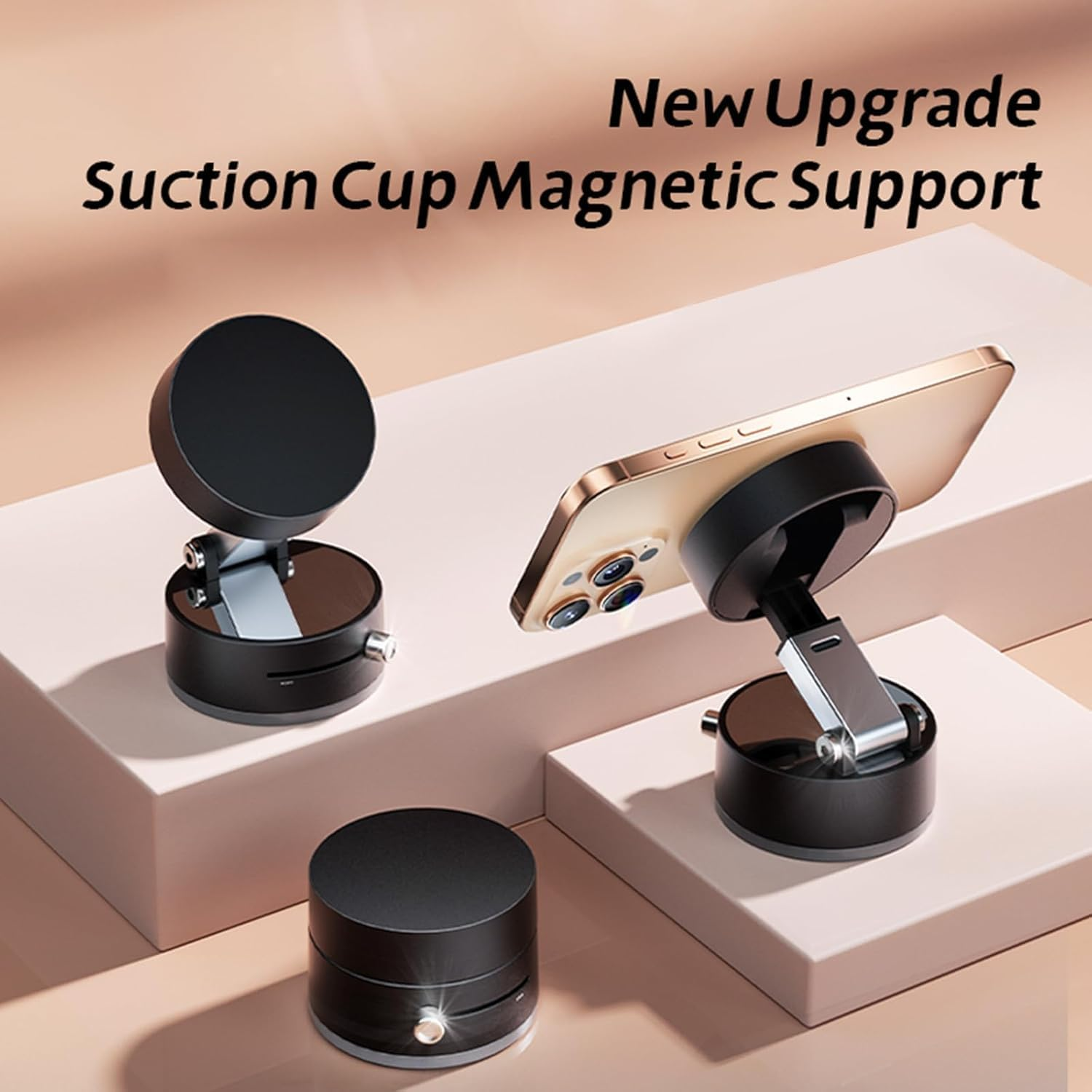 Vacuum Magnetic Phone Holder Updated Suction Cup Phone Mount Foldable Multi-Scenario Application 360&deg; Adjustable Magnetic Phone Holder for Gym/Kitchen/Bathroom/Car/Desktop(Black) image number 1