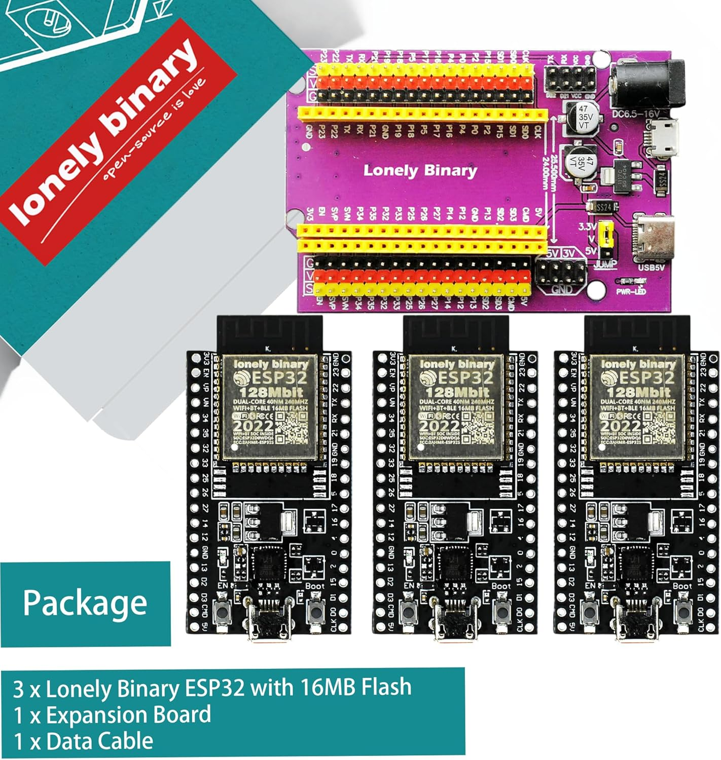 3-Pack ESP32 16MB Flash Wifi Bluetooth Development Boards and a Expansion Board Compatible with Arduino IDE and Micropython (Devkitc-16Mb[X3]+Expansion) image number 6