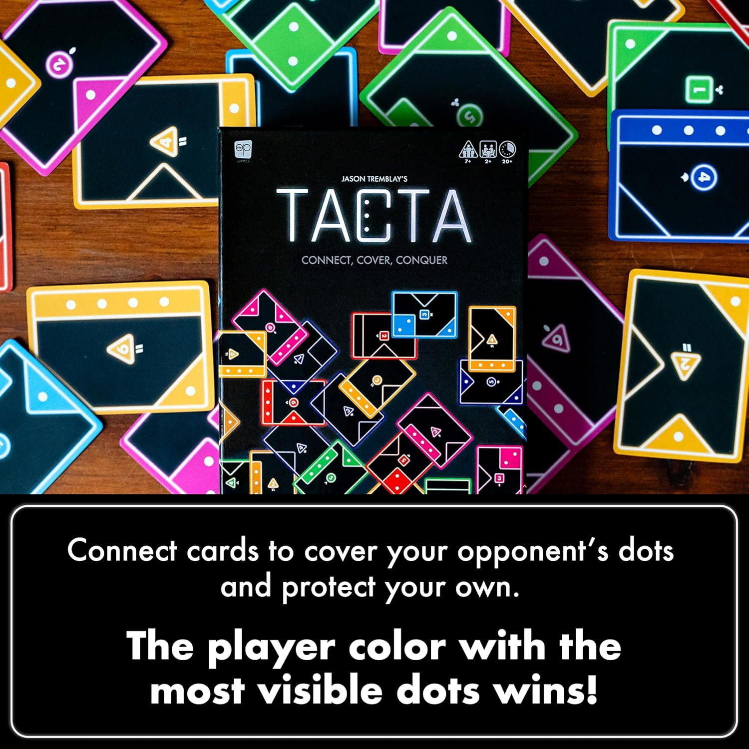 USAOPOLY TACTA Card Game, Fast-Paced Strategic Shape Matching Party Game for All Ages, Connect, Cover & Conquer to Win, Unique Gameplay with Deluxe Foil Cards, 2+ Players, Ages 7+ image number 4