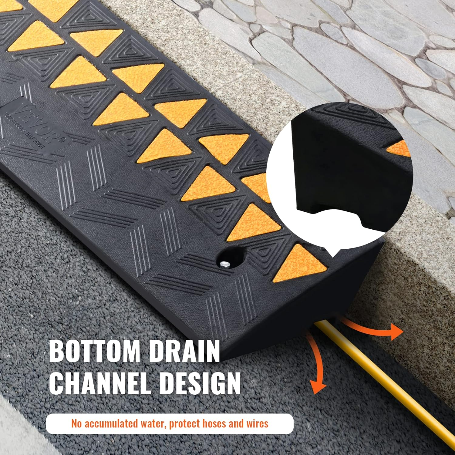 VEVOR Rubber Curb Ramp 9.4 Cm Rise Height Sidewalk Curb Ramp, 25 Cm Width 100 Cm Length Driveway Ramp for Curb, 15T Heavy Duty Rubber Ramp for Forklifts, Trucks, Buses, Cars, Wheelchairs, Bikes image number 1