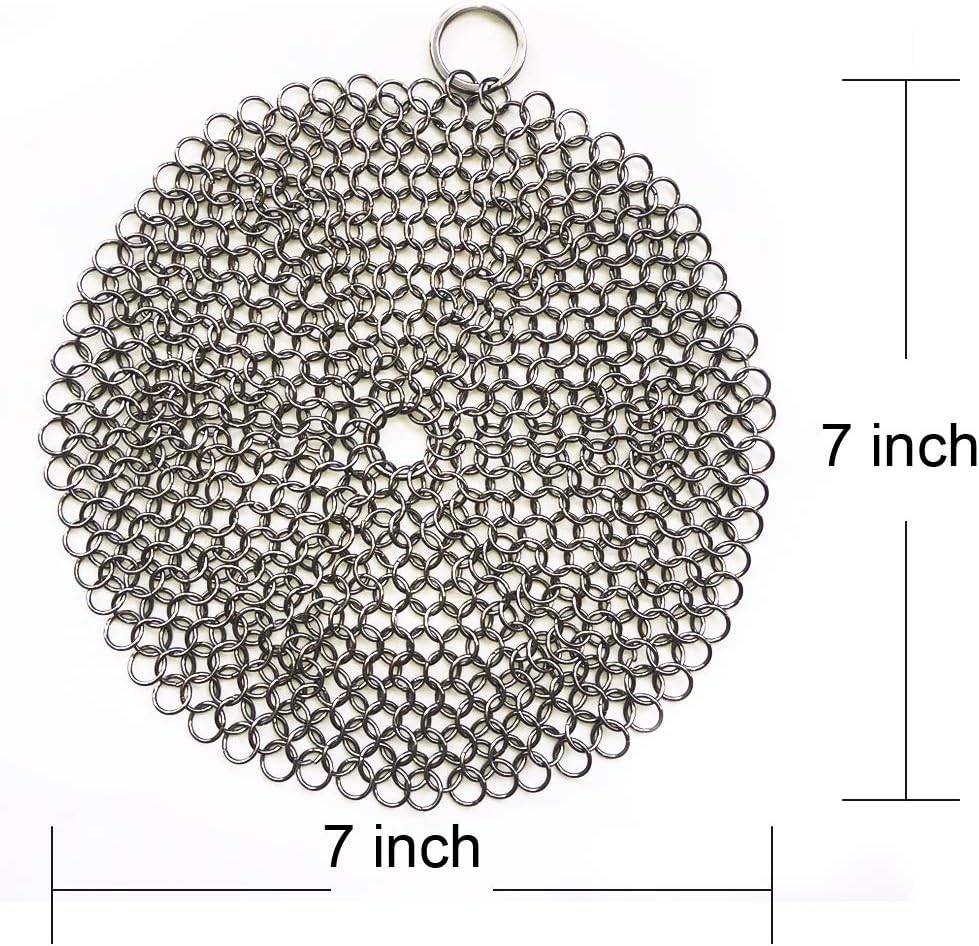 316 Premium Stainless Steel Cast Iron Cleaner, Chainmail Scrubber for Cast Iron Pan Pre-Seasoned Pan Dutch Ovens Waffle Iron Pans Scraper Cast Iron Grill Scraper Skillet Scraper Hovhomedevp (7 Inch) image number 3
