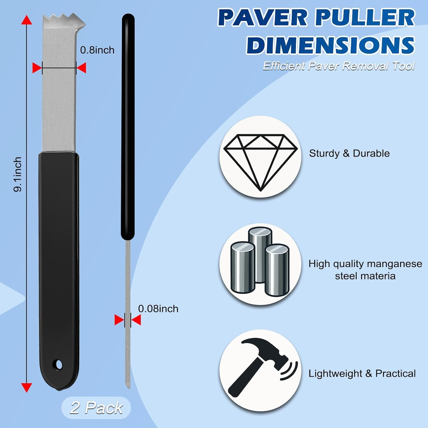 Paver Removal Tool, 2 Pcs Paver Removal Extraction Tool Set with Dual-Jointed Scraper, Micro-Tooth Grooves, and Anti-Slip Handle for Garden, Lawn, Patio, Brick Replacement image number 4