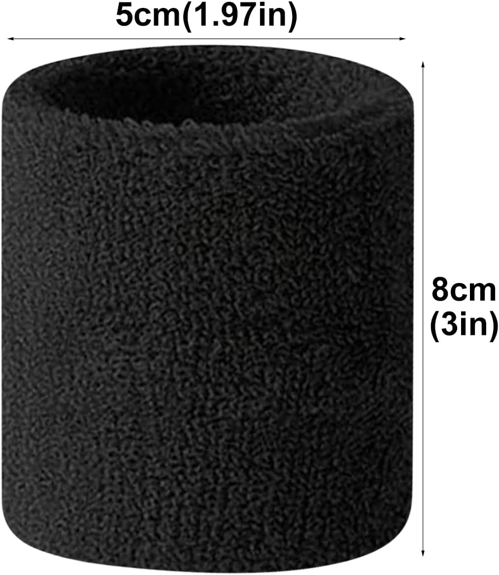 6 Pieces Wrist Sweatbands, Elastic Cotton Sweat Bands Wristbands, Thick Cotton Terry Cloth Wristbands for Tennis, Basketball, Running, Gym, Working Out image number 3
