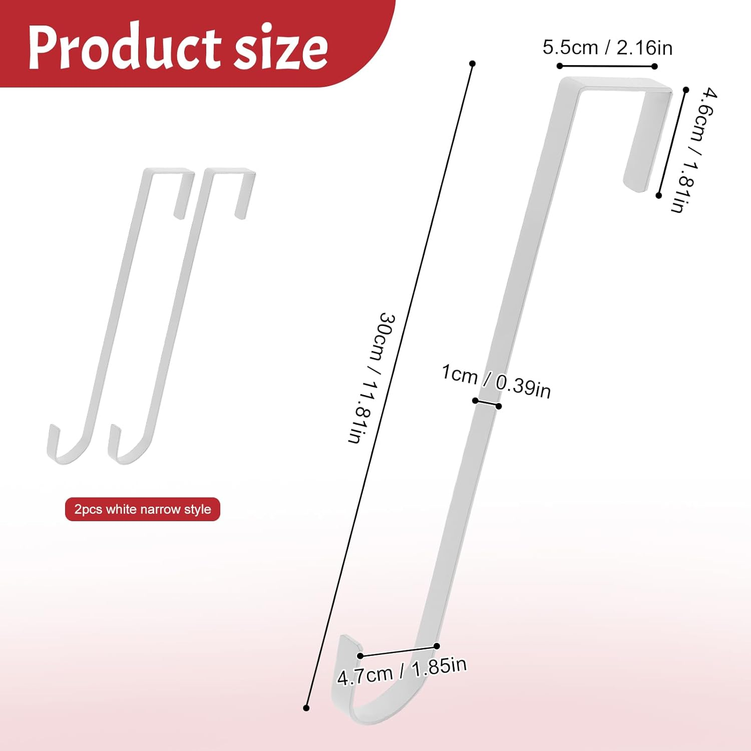 Zningesxi 30 Cm Wreath Hanger for Front Door 2 Pack White Wreath Hangers over the Door Wreaths Hanger Holder Hook Christmas Wreaths Hook Decoration Christmas Halloween Easter Home Outdoor Narrow image number 2