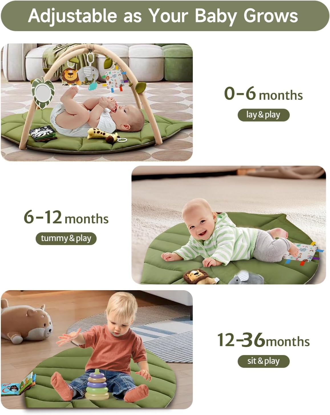 Baby Play Gym Baby Play Mat, Leaf Shaped Baby Mat with 6 Detachable Toys, Tummy Time Mat High Contrast Toys & Self-Discovery Mirror image number 6