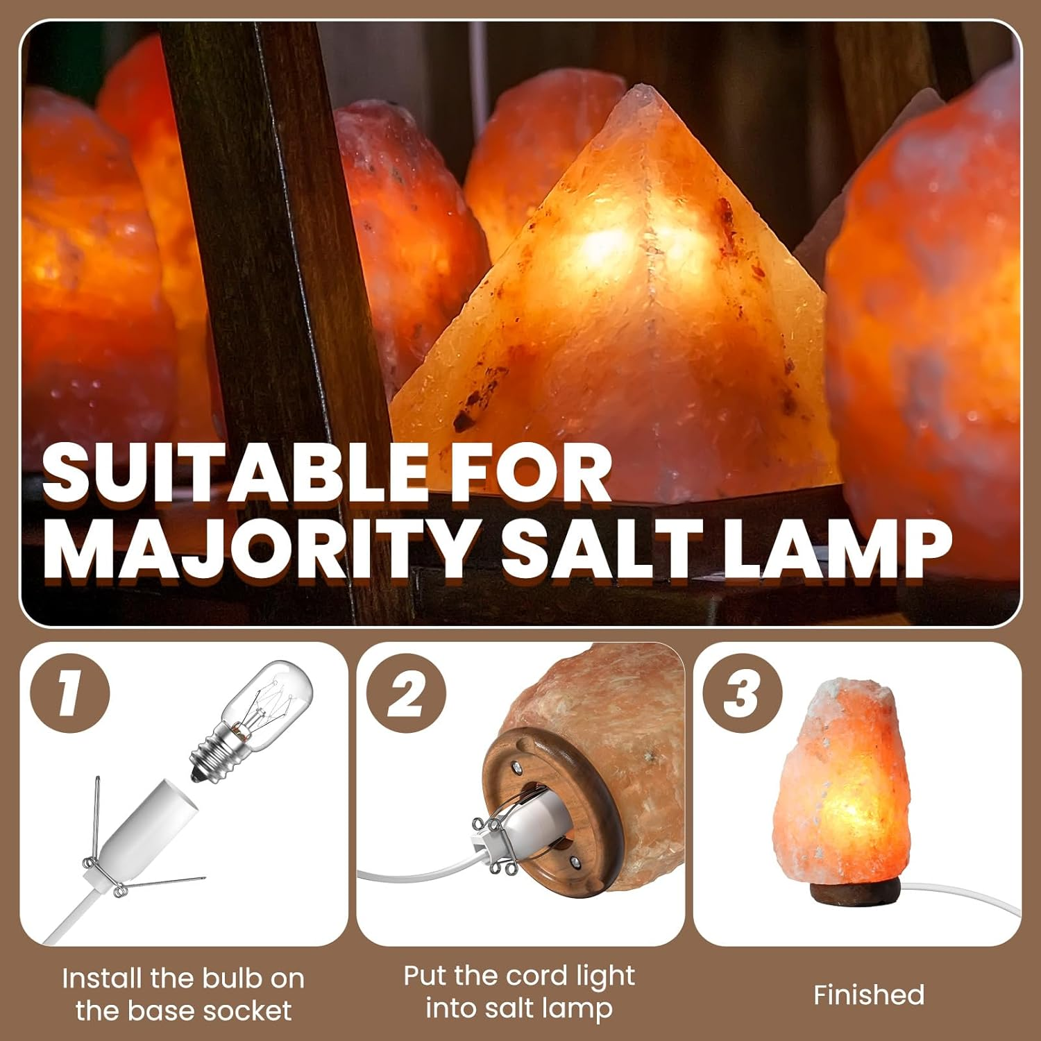 Tobebright 2X Salt Lamp Cord with On/Off Control Safe Plug and 6 Free E14 Bulbs, Salt Lamp Cord 1.8M, White Salt Lamp Power Cable Replacement Light Fitting Spare, for Himalayan Crystal Salt Rock Lamp image number 3