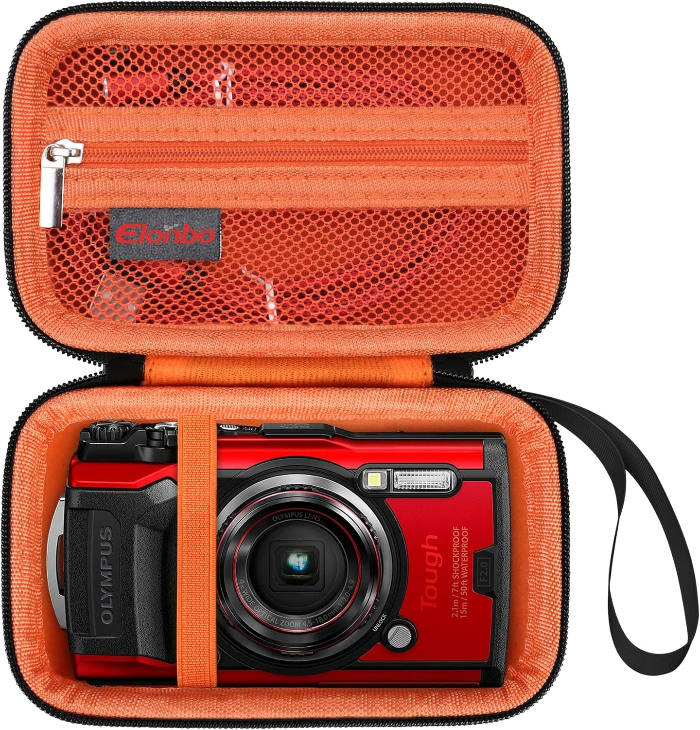 Elonbo Carrying Case for OM System Tough TG-7 / OM System Olympus TG-6 Underwater Camera, Rugged Waterproof Shockproof Wifi 4K Video Digital Camera Storage Cover Travel Bag, Black