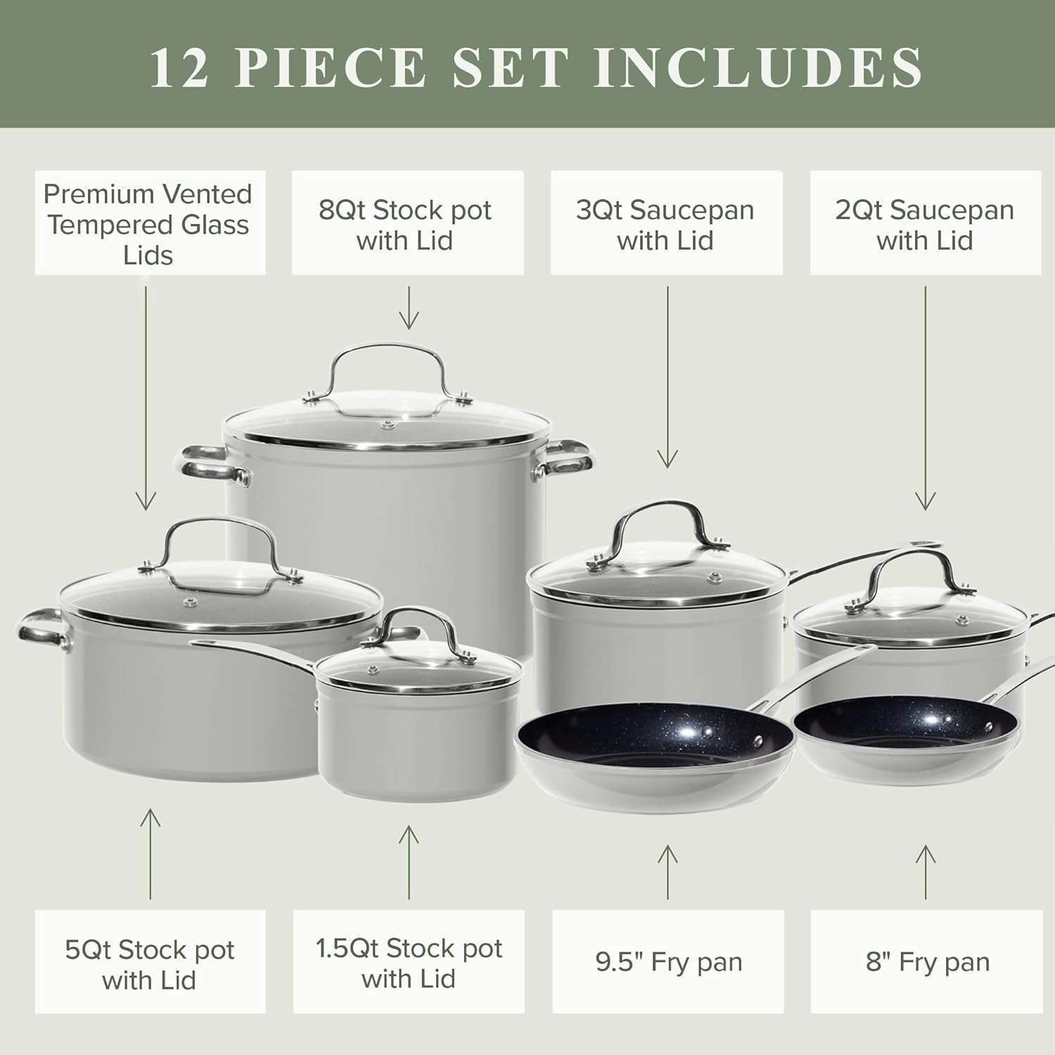 Nuwave Healthy Duralon Blue Ceramic Nonstick Coated Cookware Set, Diamond Infused Scratch-Resistant, PTFE & PFOA Free, Oven Safe, Induction Ready & Evenly Heats, Tempered Glass Lids & Stay-Cool Handle image number 4