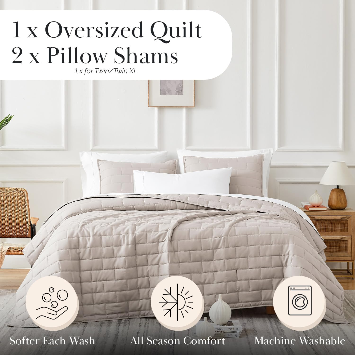 Southshore Fine Linens - the Brickyard Collection Lightweight Quilt Sets, Microfiber, Bone, Full/Queen