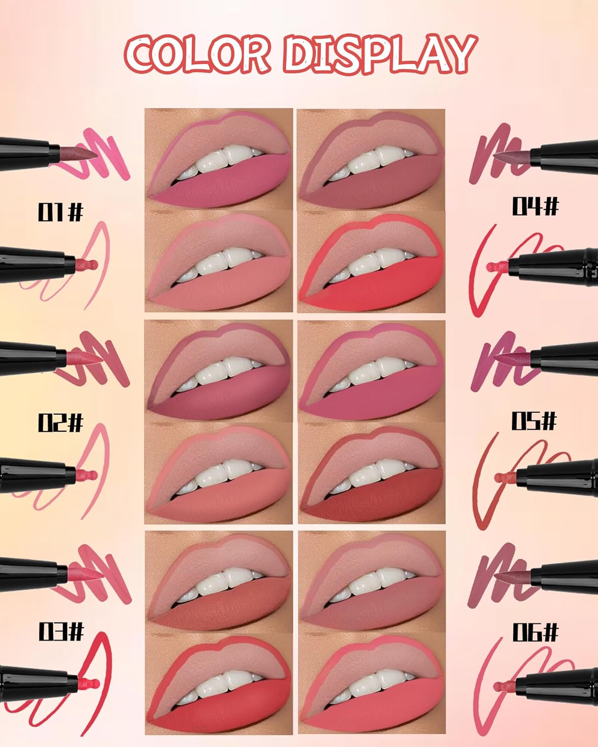 Lip Liner Waterproof, 2 Colours Dual-Ended Matte Lipstick, Long-Lasting Non-Transfer, Highly Pigmented Liquid Lip Liner Pencil, Smooth Natural Tattoo Lip Makeup Pencil Gifts for Women 03