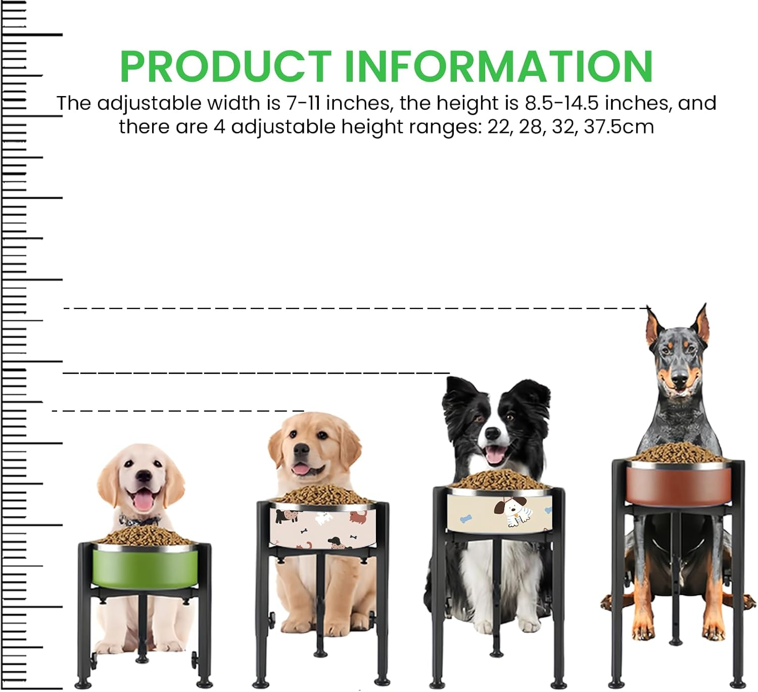 Raised Dog Bowls, Height Adjustable Raised Dog Bowl Holder, Metal Raised Dog Bowl Stand for Small, Medium and Large Dogs, Adjustable Height and Width, Black image number 4