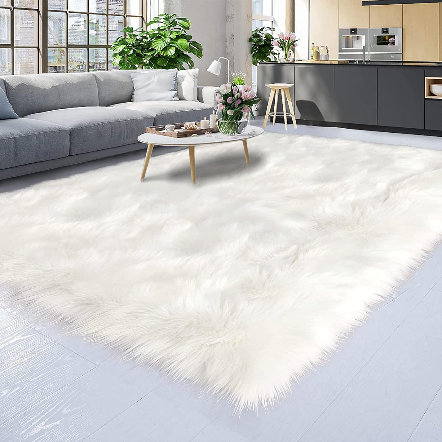 Jaemoose Soft Faux Sheepskin Rug, Faux Fur Rug for Living Room, Fluffy Washable Rug Area Rugs for Bedroom, Kids Girls Boys Home Decor Aesthetic Fluffy Rug, Rectangle (Grey, 80 X 180 Cm)