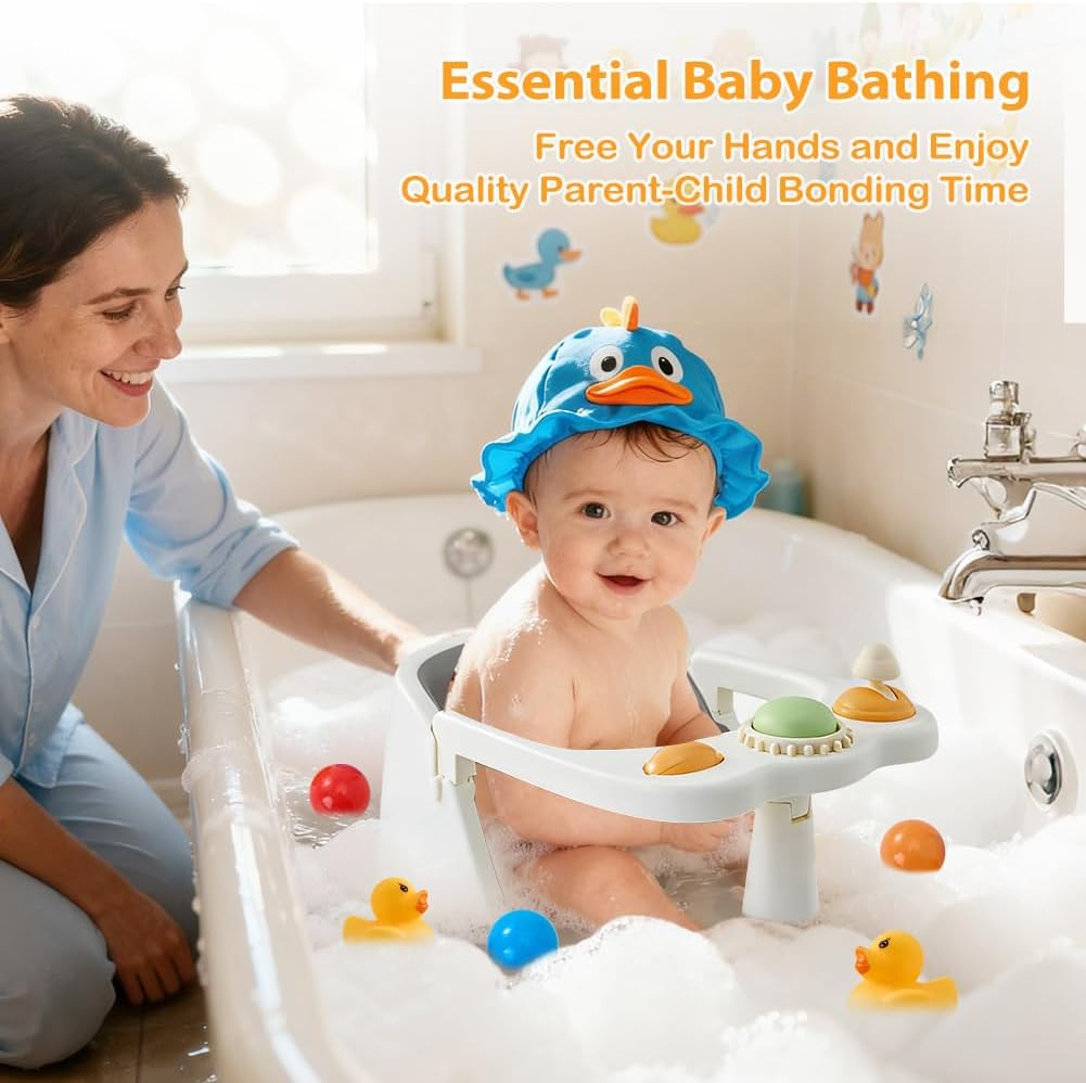 Baby Bath Support Seat for 6 Months & up - Bathtub Shower Seat Chair for Babies Sitting up with Toys & Brush, Non-Slip, Comfortable, Infant Bath Essentials Gift image number 2
