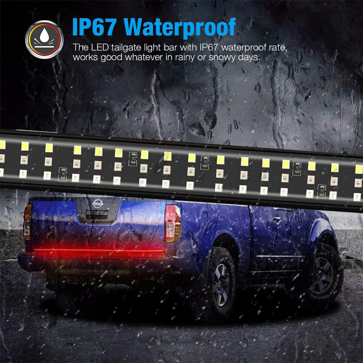 60In LED Tailgate Light Bar Strip for Pickup Truck 3-Color Red White Yellow Switchback, Sequential Turn Signal, Reverse, Brake, Tail Light Kit image number 3