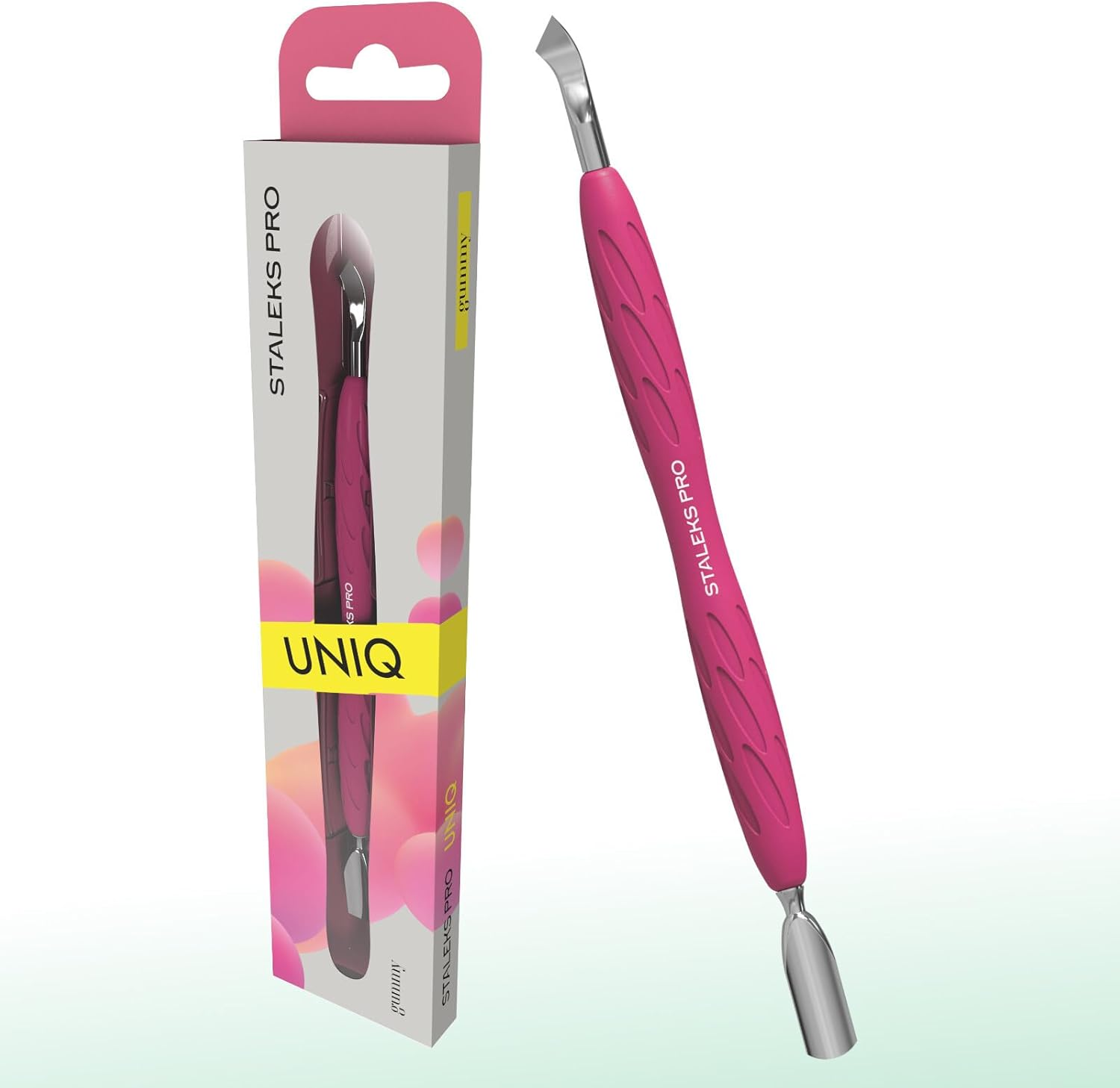 STALEKS UNIQ PQ-10/4.2 Double Manicure Instrument with Silicone Handle (Narrow round Pusher + Curved Scraper) image number 3