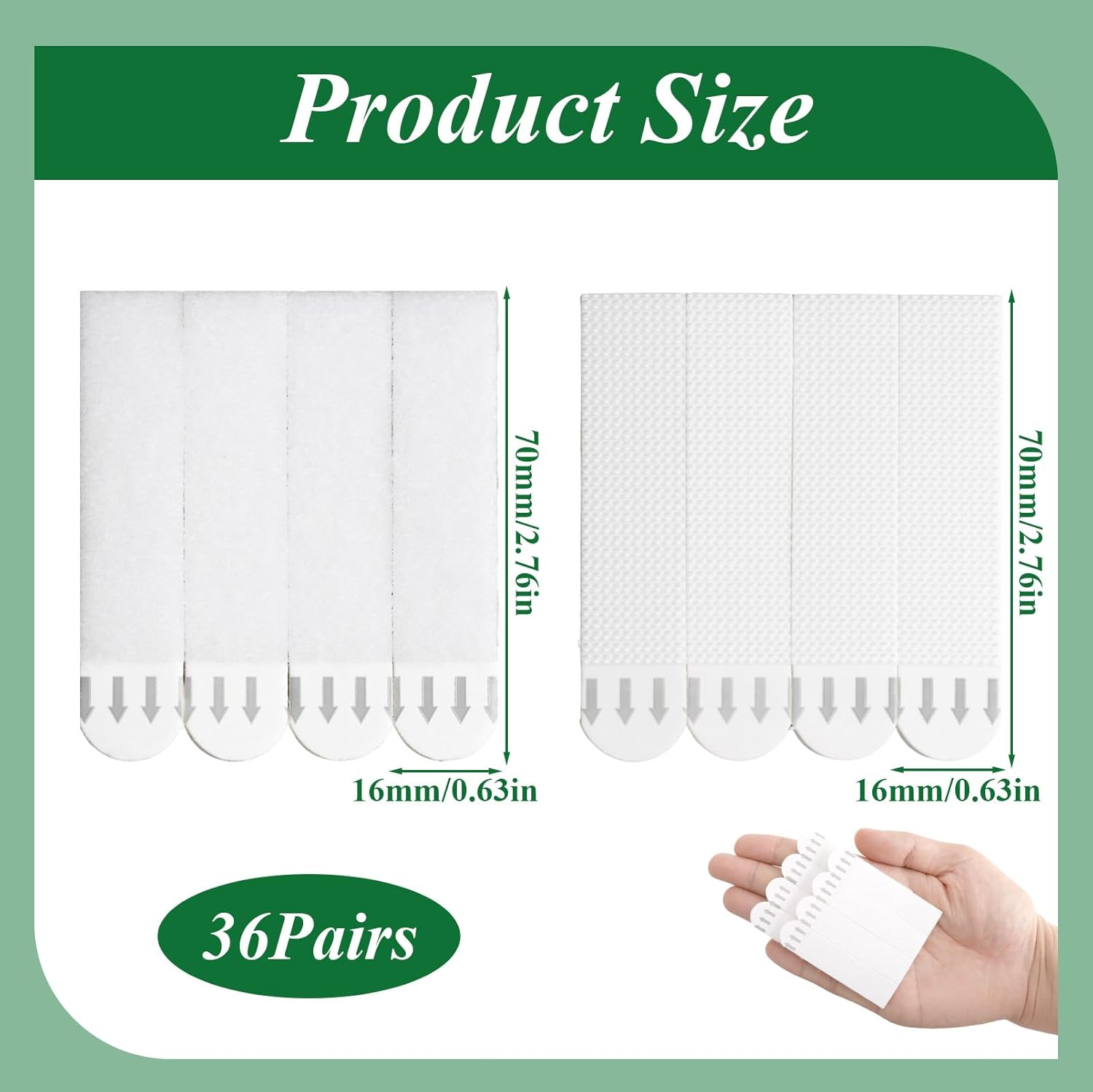 36 Pairs Picture Hanging Strips Heavy Duty, Hook and Loop Adhesive Tape Removable & Damage Free, Double Side No Nail Photo Frame Stickers for Wall Decorations on Wall (16 X 70 Mm) image number 5