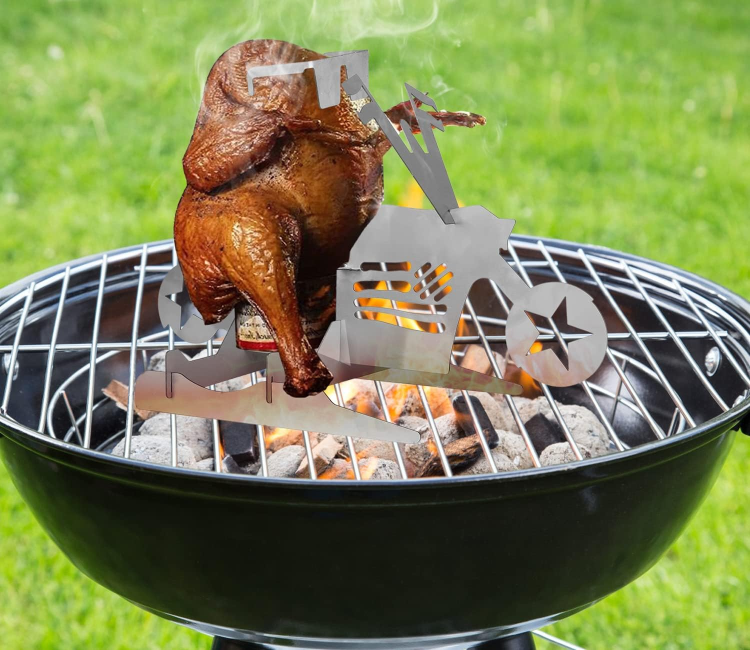 Motorcycle Beer Can Chicken Holder for Grill, Portable Beer Chicken Stand, Roast Chicken Rack for Outdoor BBQ (Five-Pointed Star) image number 2