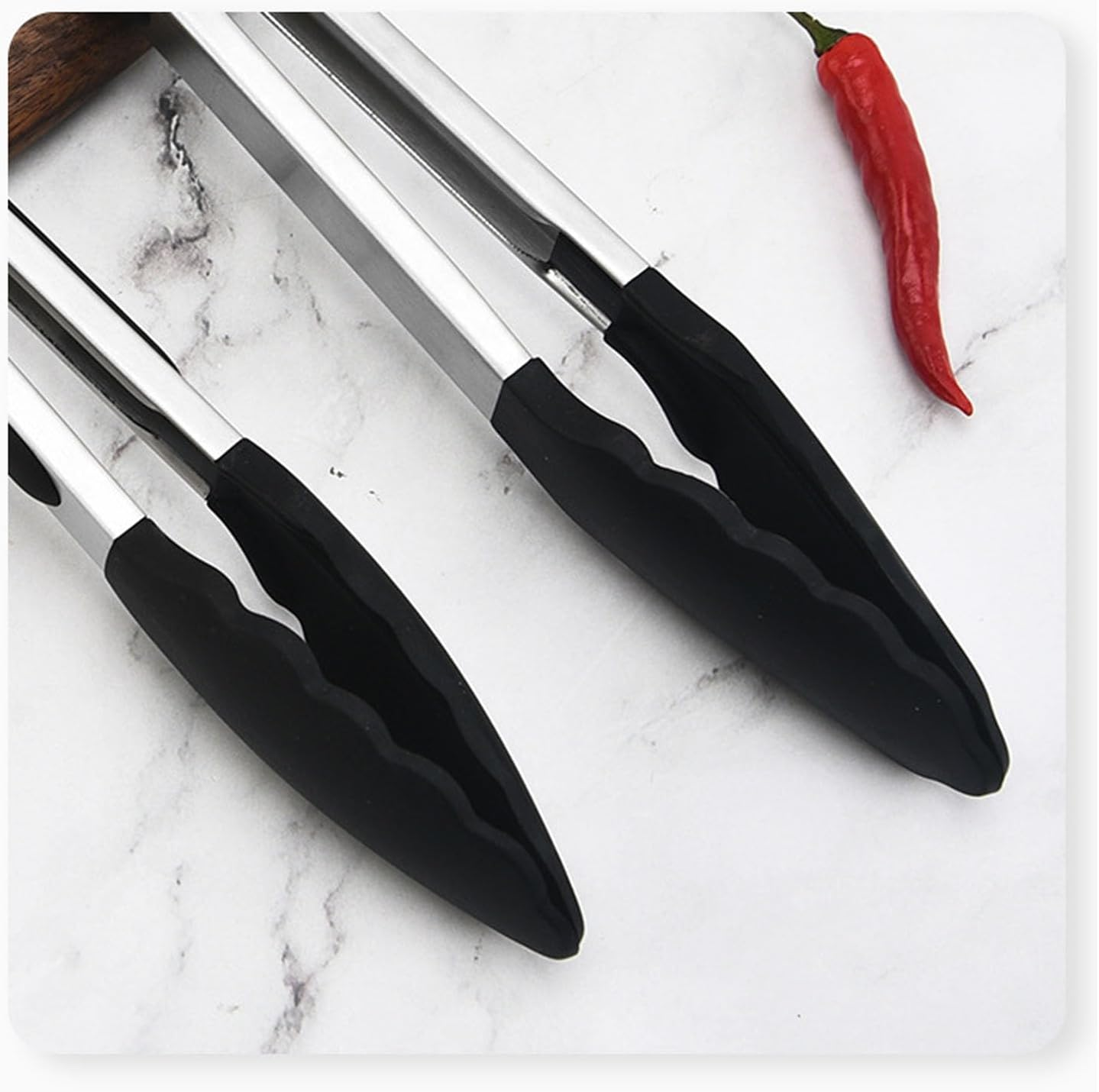 EOMECUIGAO Kitchen Tongs 2Pcs Silicone Anti-Scald Food Clip Stainless Steel BBQ Clip Steak Clip (Black) image number 2