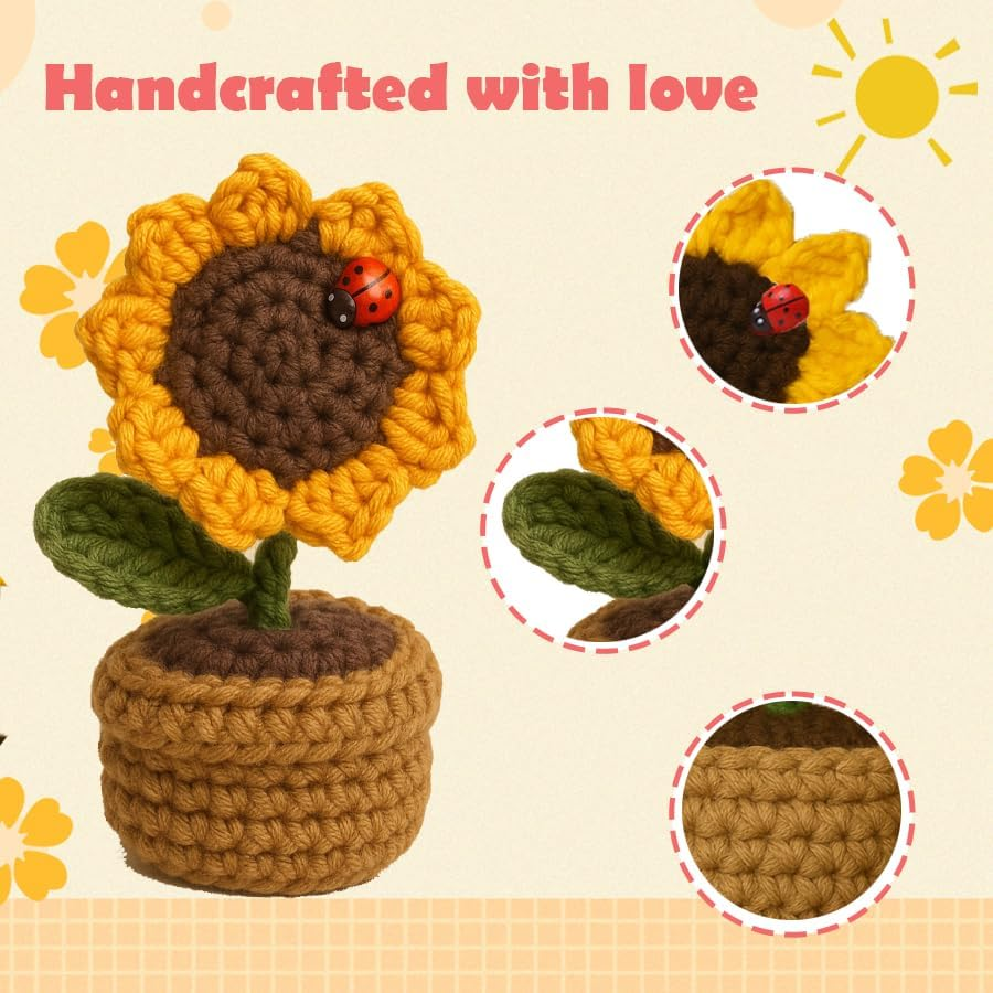 Positive Crochet Taco Handmade Cute Gifts, 2PCS Emotional Support Crochet Home Decorative Accessories, Funny Gifts for Women, Best Friend. (Taco Sunflower Set) image number 2