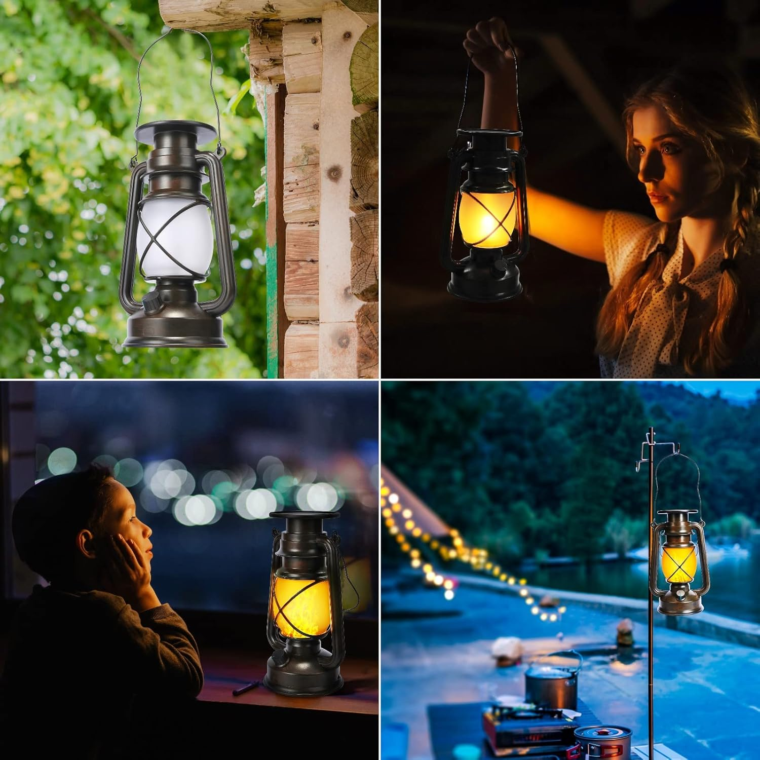 Toodour 2 Pack Hanging Solar Lantern Outdoor - Solar Vintage Lantern with Flickering Flame, 2 Modes Waterproof Hanging Outdoor Lights for Camping, Patio, Deck, Yard, Path, Outdoor Decorations