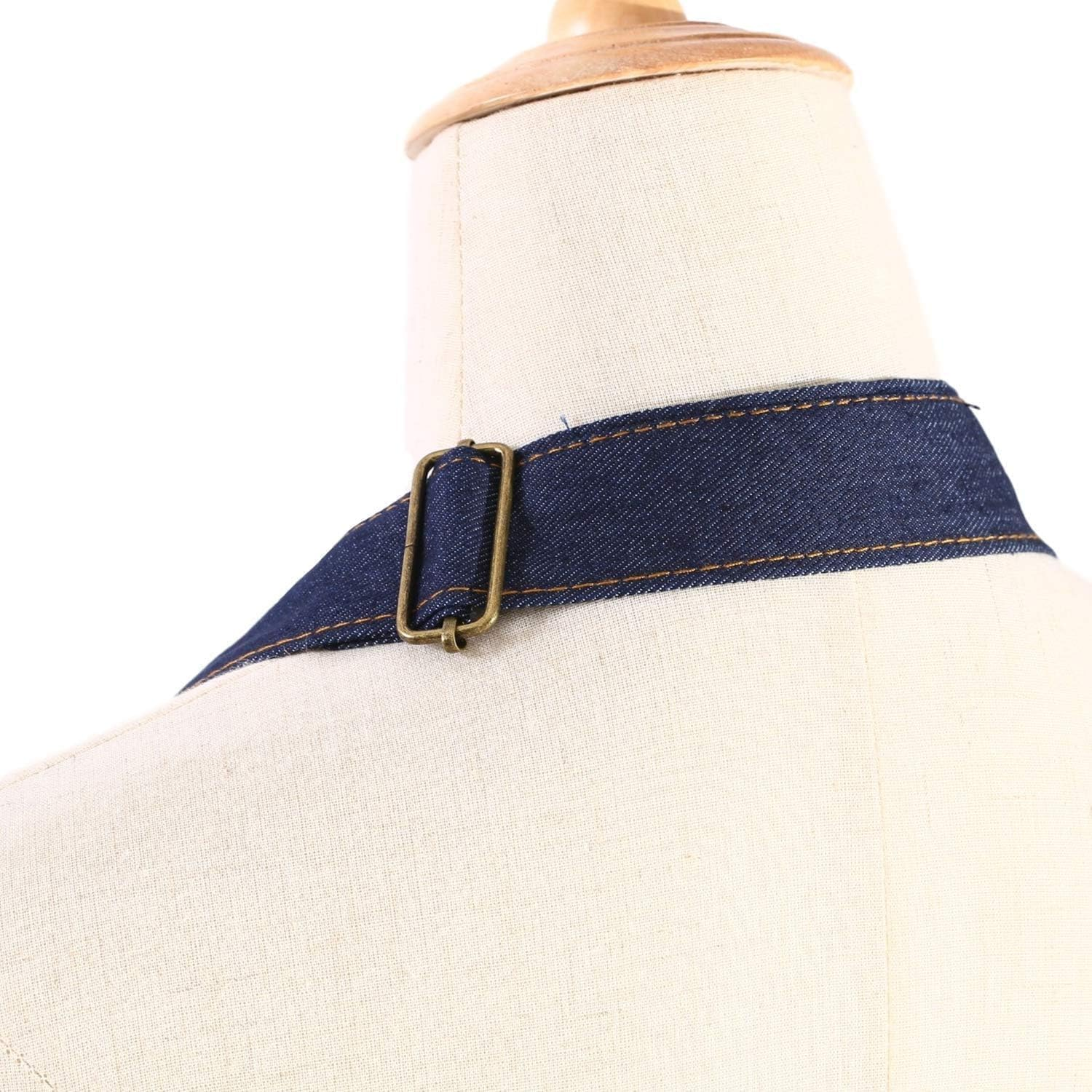 Denim Apron with Pockets for Men Women Chef Kitchen BBQ Restaurant Grill Adjustable Neck Strap Long Ties Tool Aprons