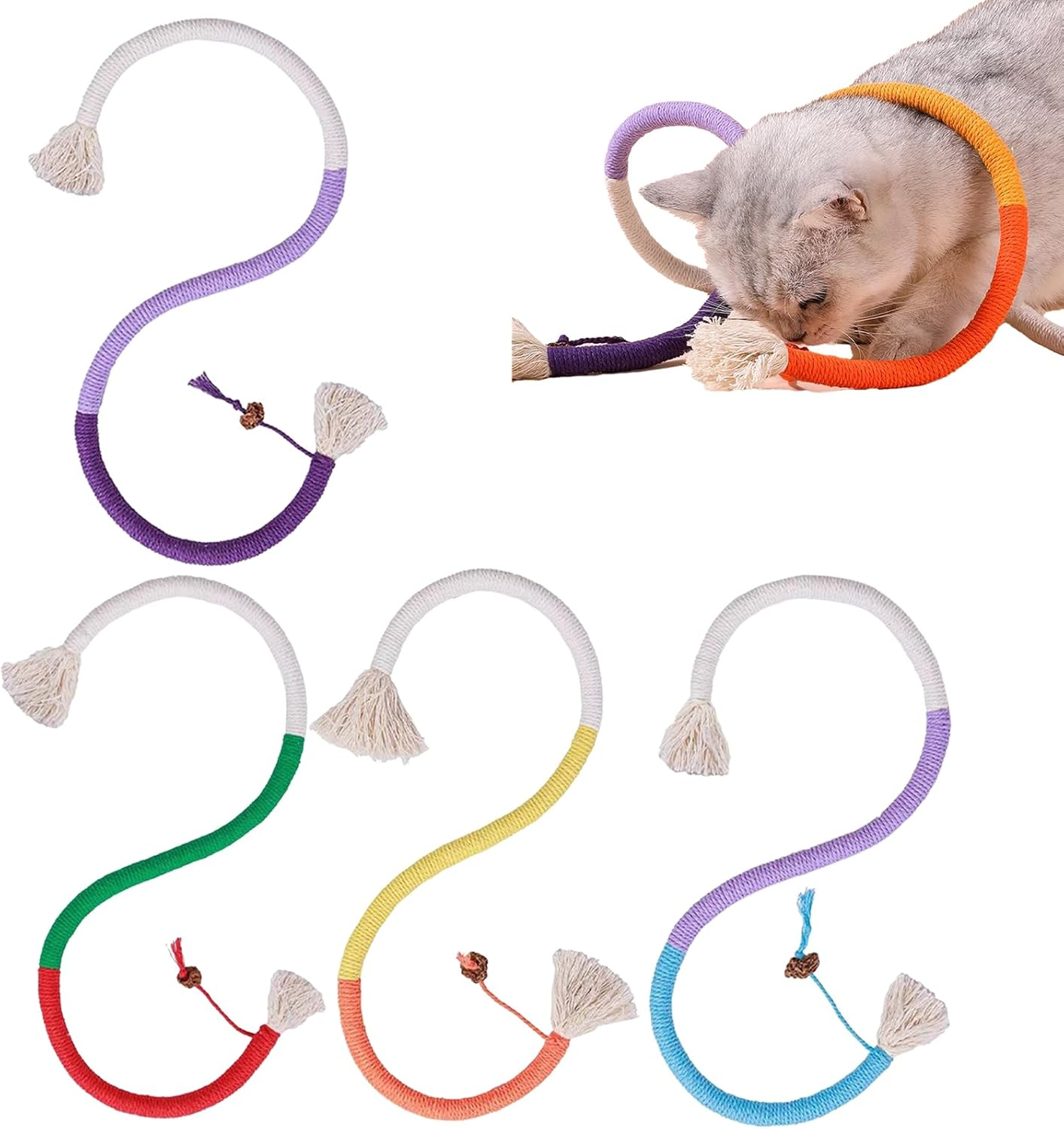 YNR 4 Pieces 70Cm Rope Toys Catnip Cat Chew Toys Teething Rope Chew Teeth Cleaning Stress Relief image number 3