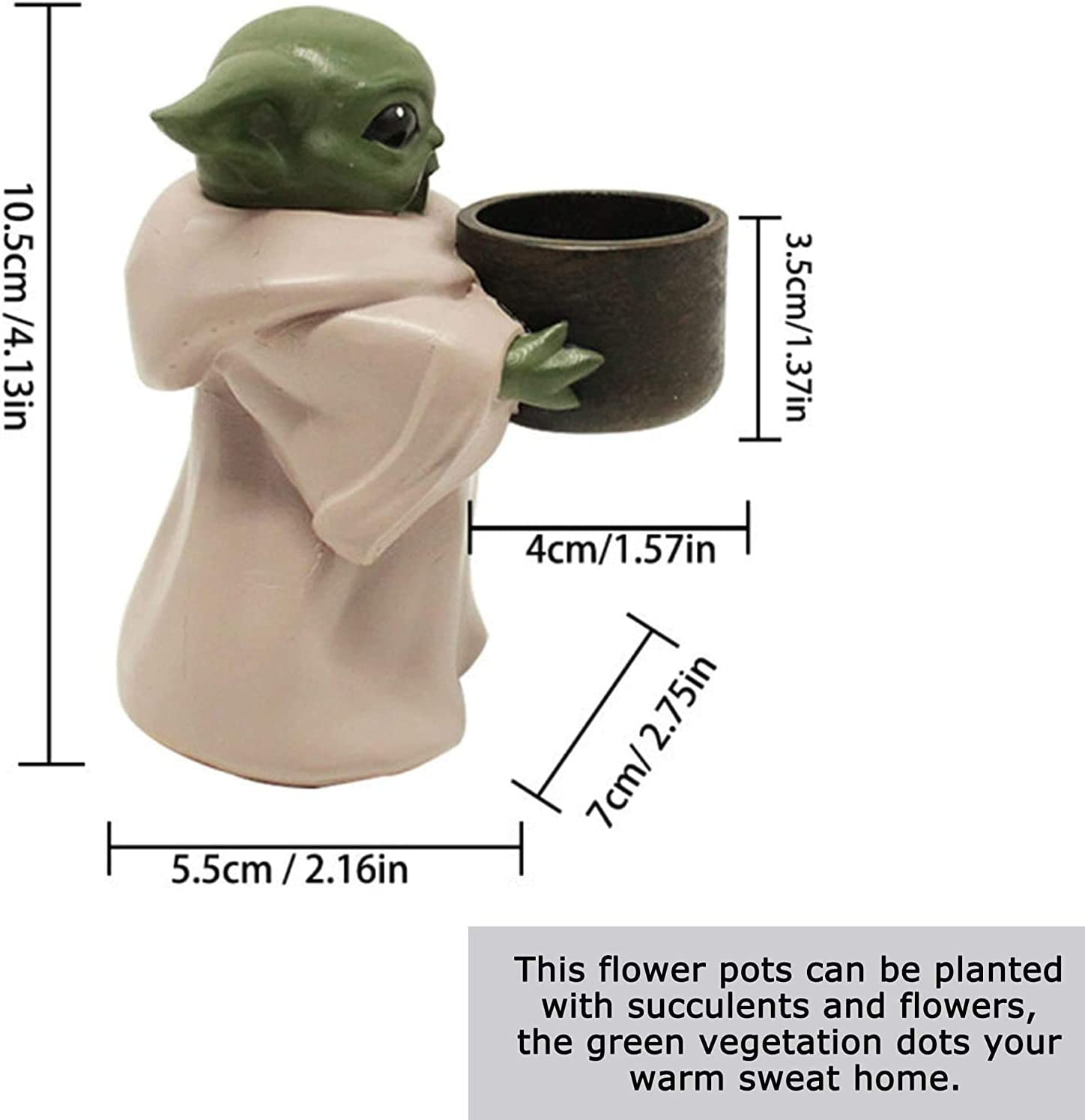 Nicelife Baby Alien Small Planter Pot, 4Inch the Yoda Holding Cup Creative Resin Ornament Flower Pot with Hole, Decorative Garden