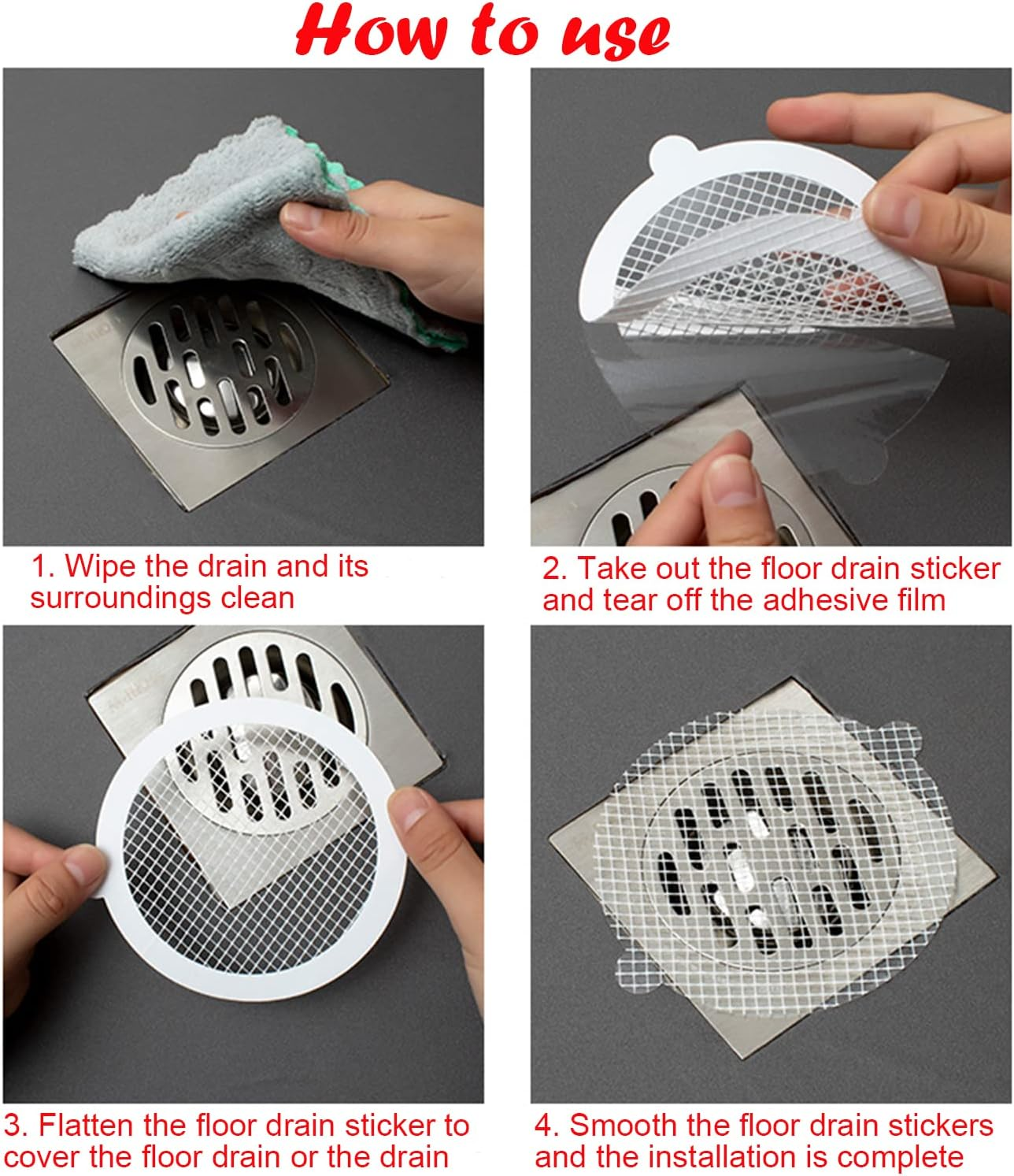 Paifeancodill Disposable Shower Drain Hair Catcher, 30 Pack Mesh Stickers, Drain Filter for Bathtub with Waterproof Adhesion (Square) image number 5